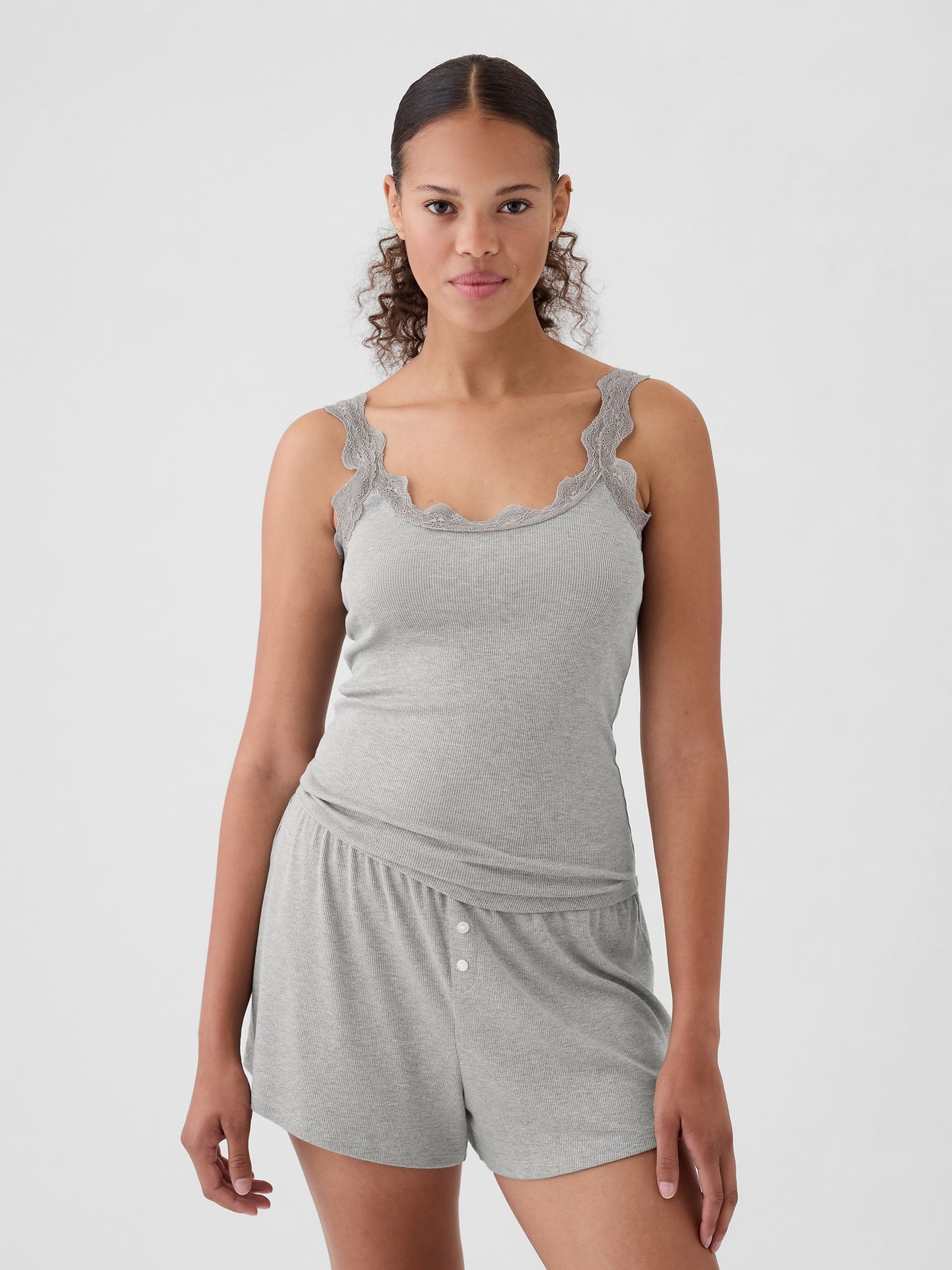 Grey Modal Lace Ribbed Knit Vest | Gap