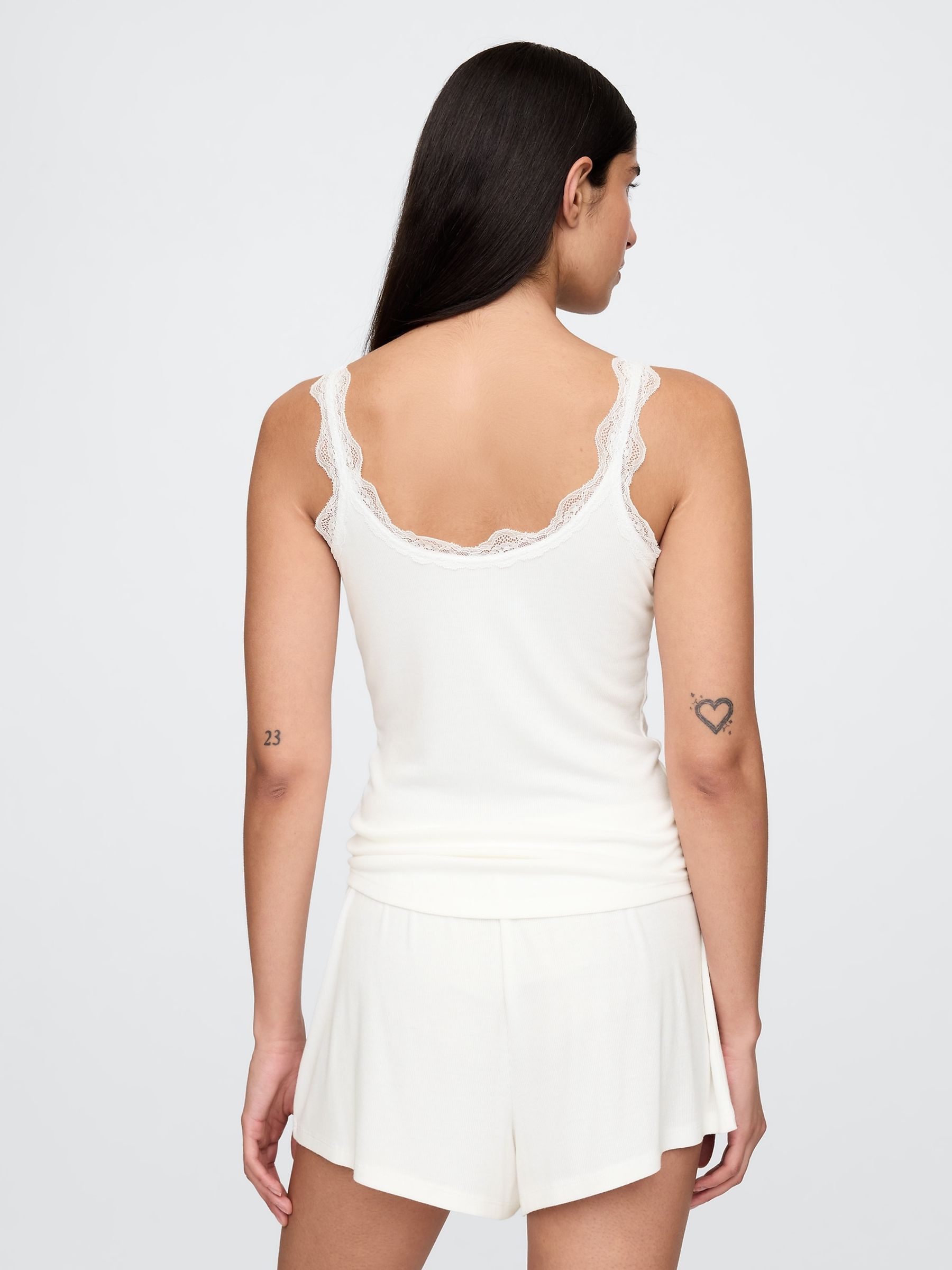 White Mini Rib Lace Pyjamas Vest Top - Image 2 of 3
