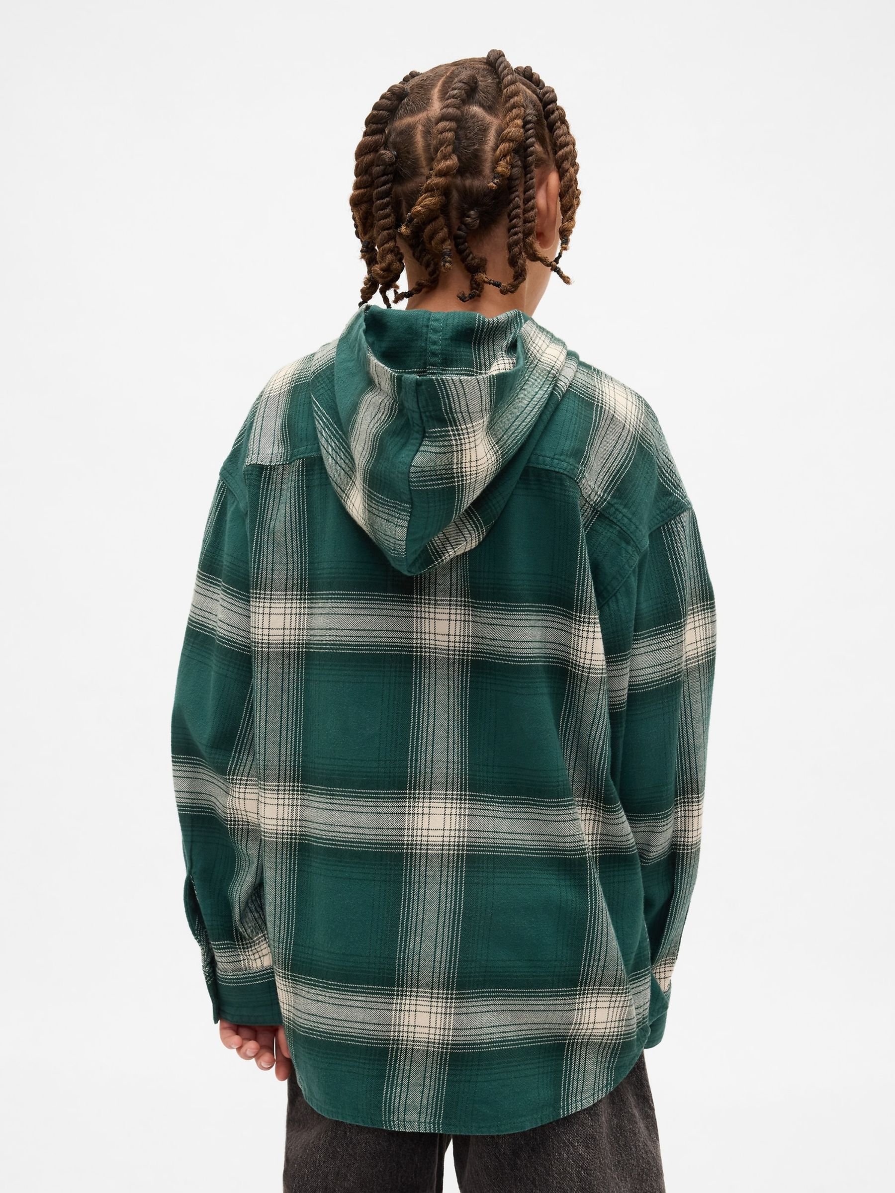 Green Cotton Hooded Flannel Shirt (4-13yrs) - Image 2 of 5