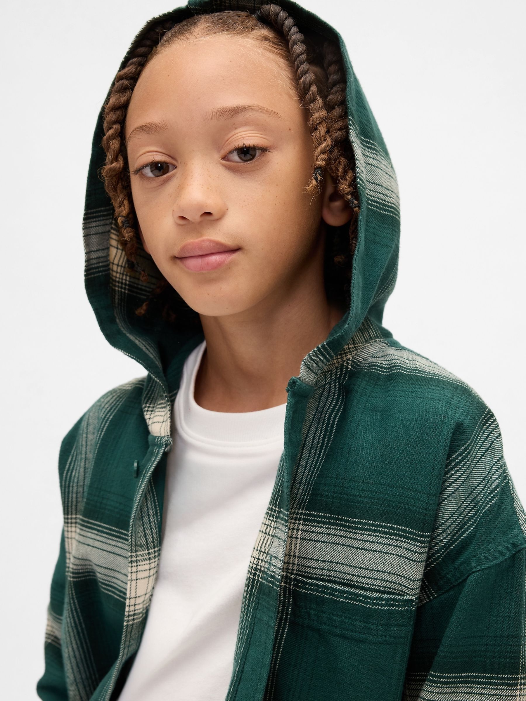 Green Cotton Hooded Flannel Shirt (4-13yrs) - Image 4 of 5
