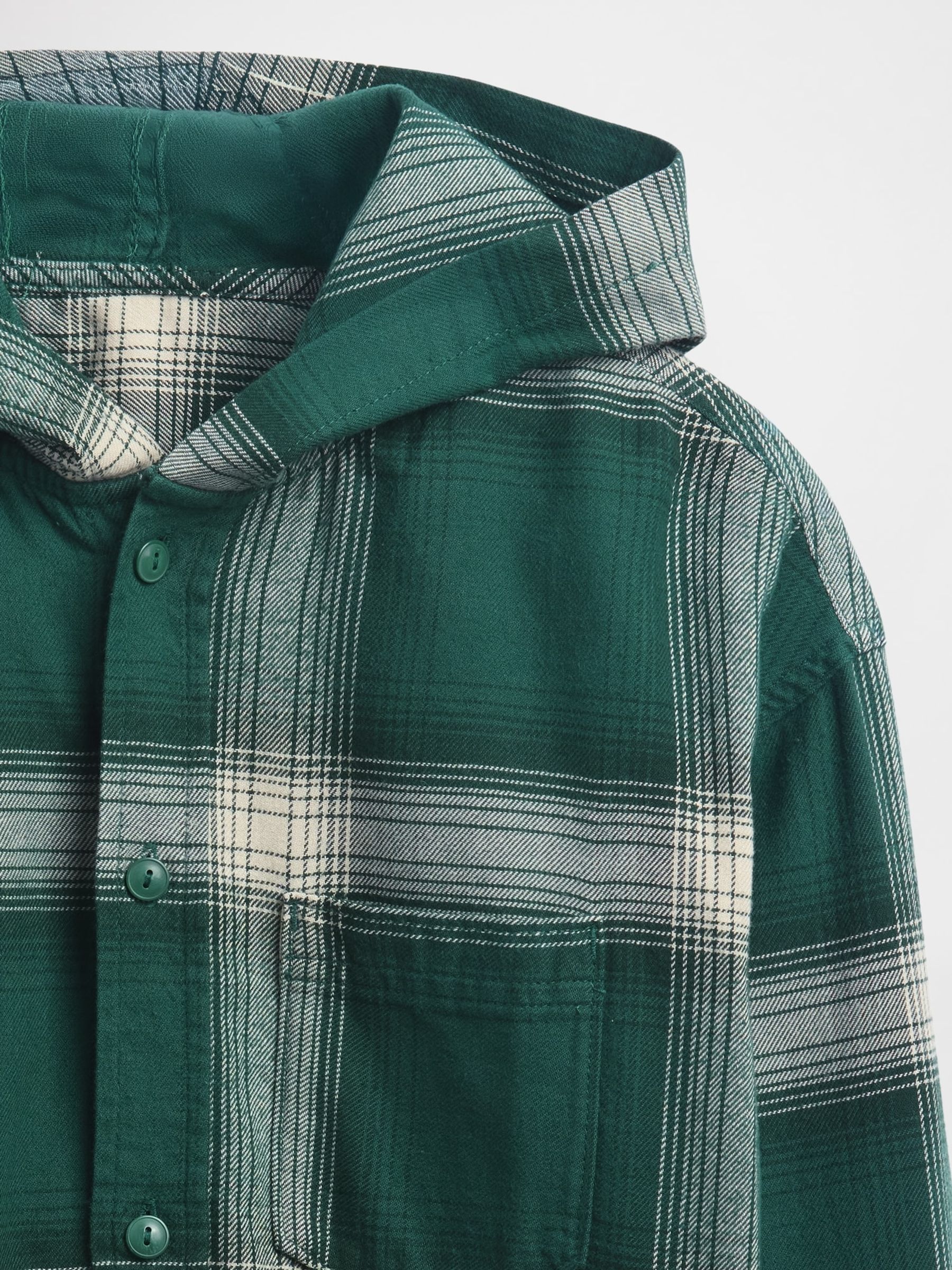 Green Cotton Hooded Flannel Shirt (4-13yrs) - Image 5 of 5