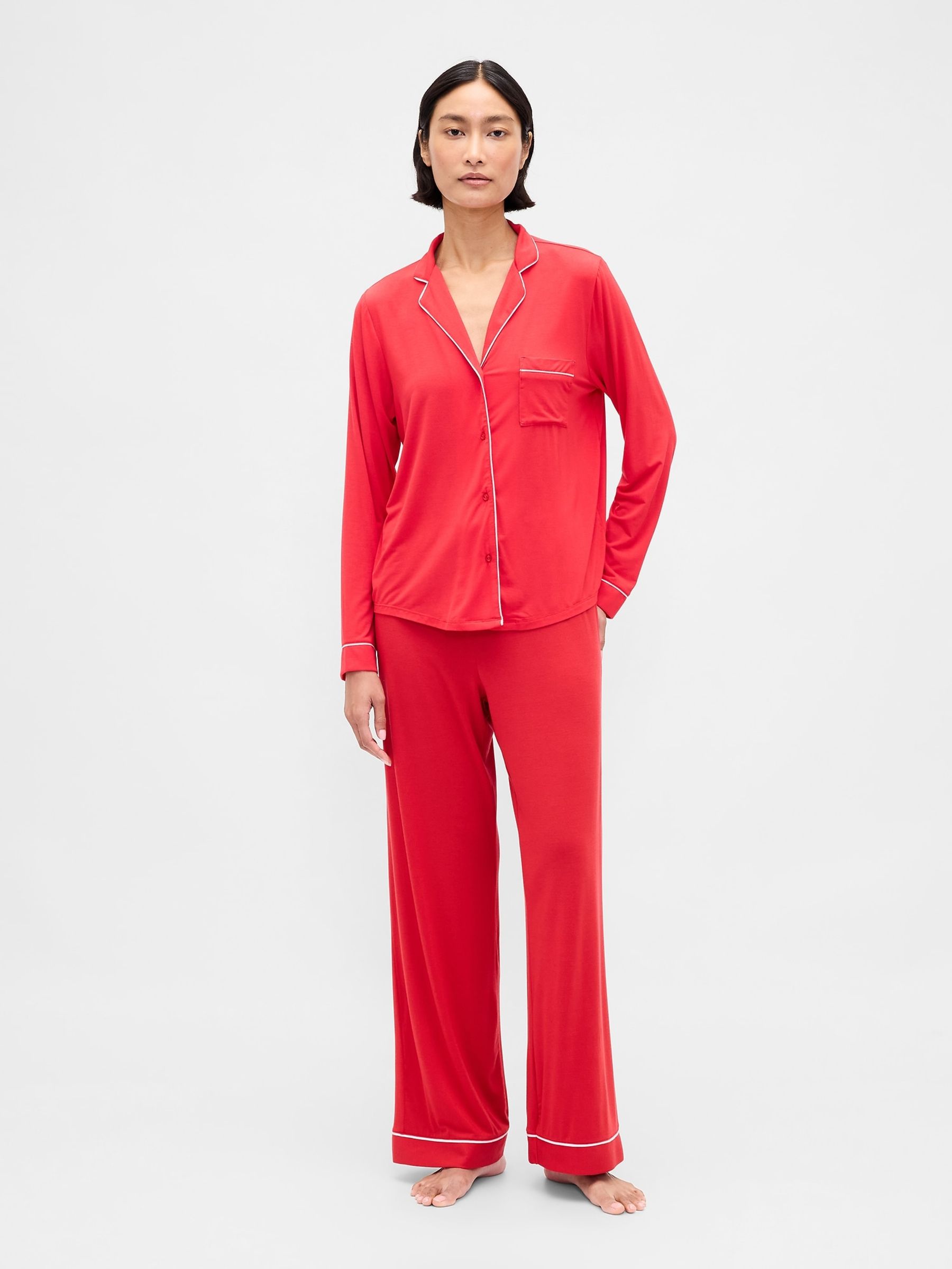 Red Modal Long Sleeve Pyjama Top - Image 4 of 4 Red Modal Long Sleeve Pyjama Top - Image 4 of 4