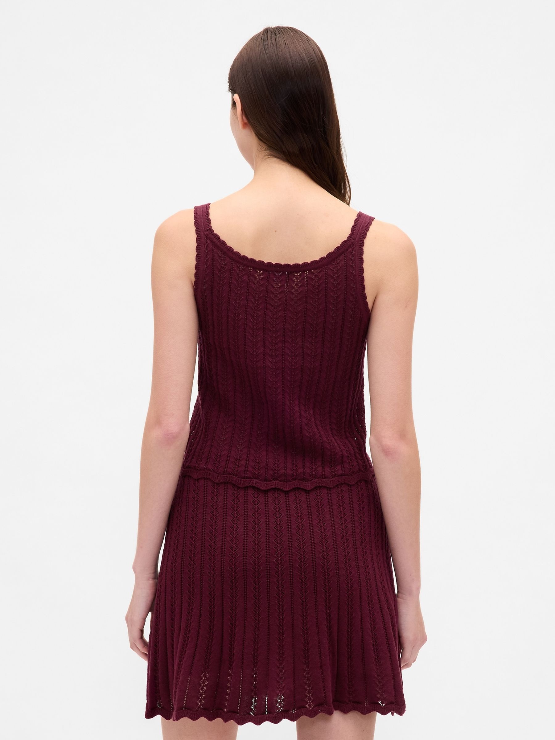 Burgundy Red Pointelle Vest Top - Image 2 of 4 Burgundy Red Pointelle Vest Top - Image 2 of 4