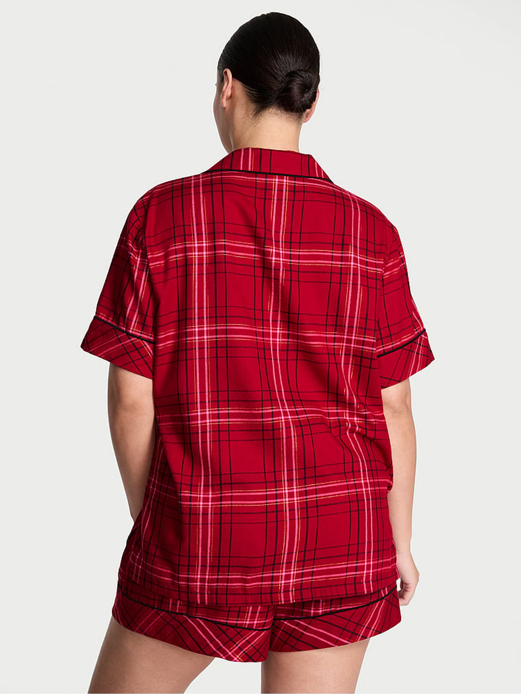 Red Lacquer Christmas Tartan Flannel Short Pyjamas Set - Image 2 of 2
