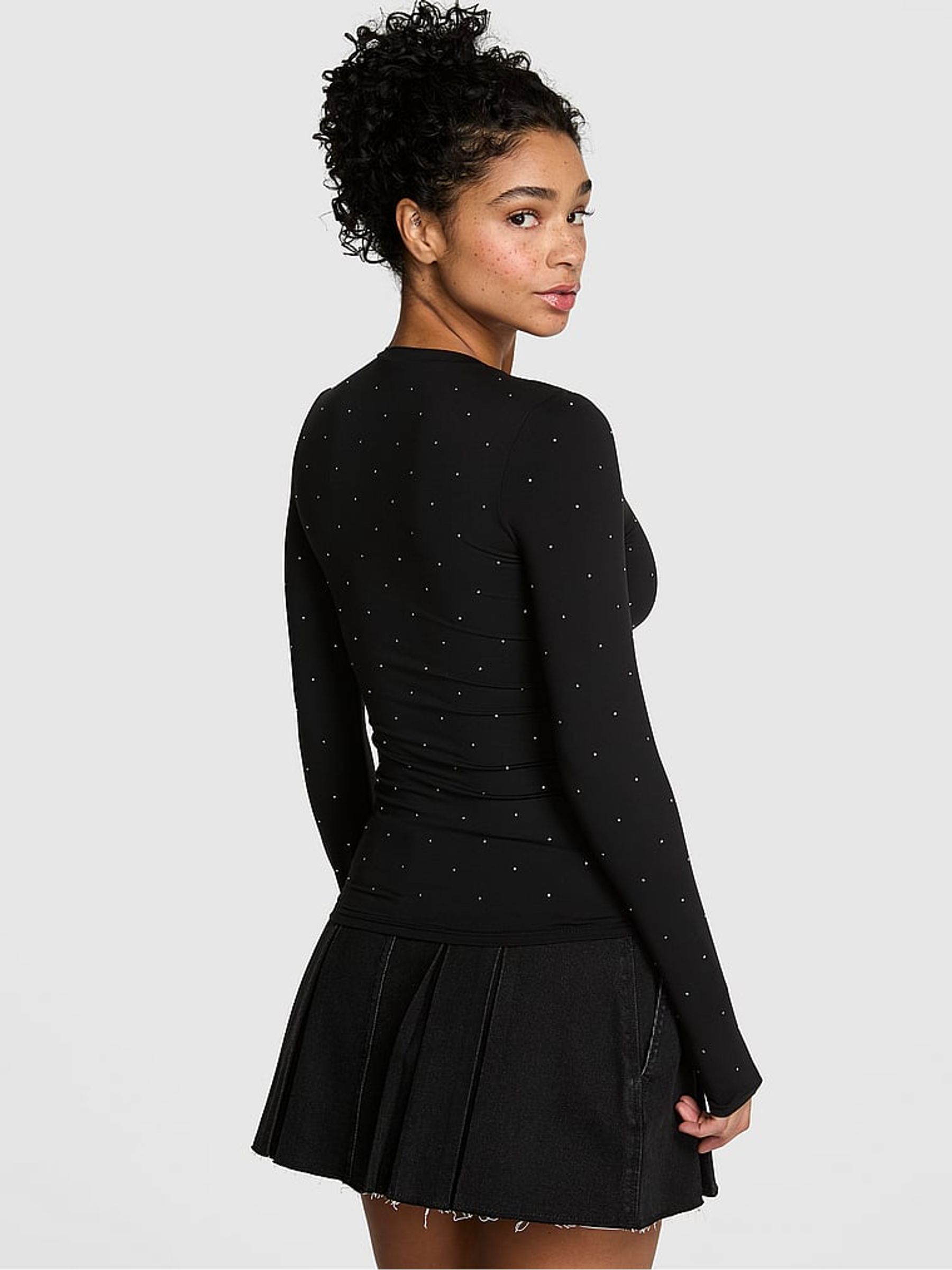 Black Diamonte Long Sleeve Stretch T-Shirt - Image 2 of 2