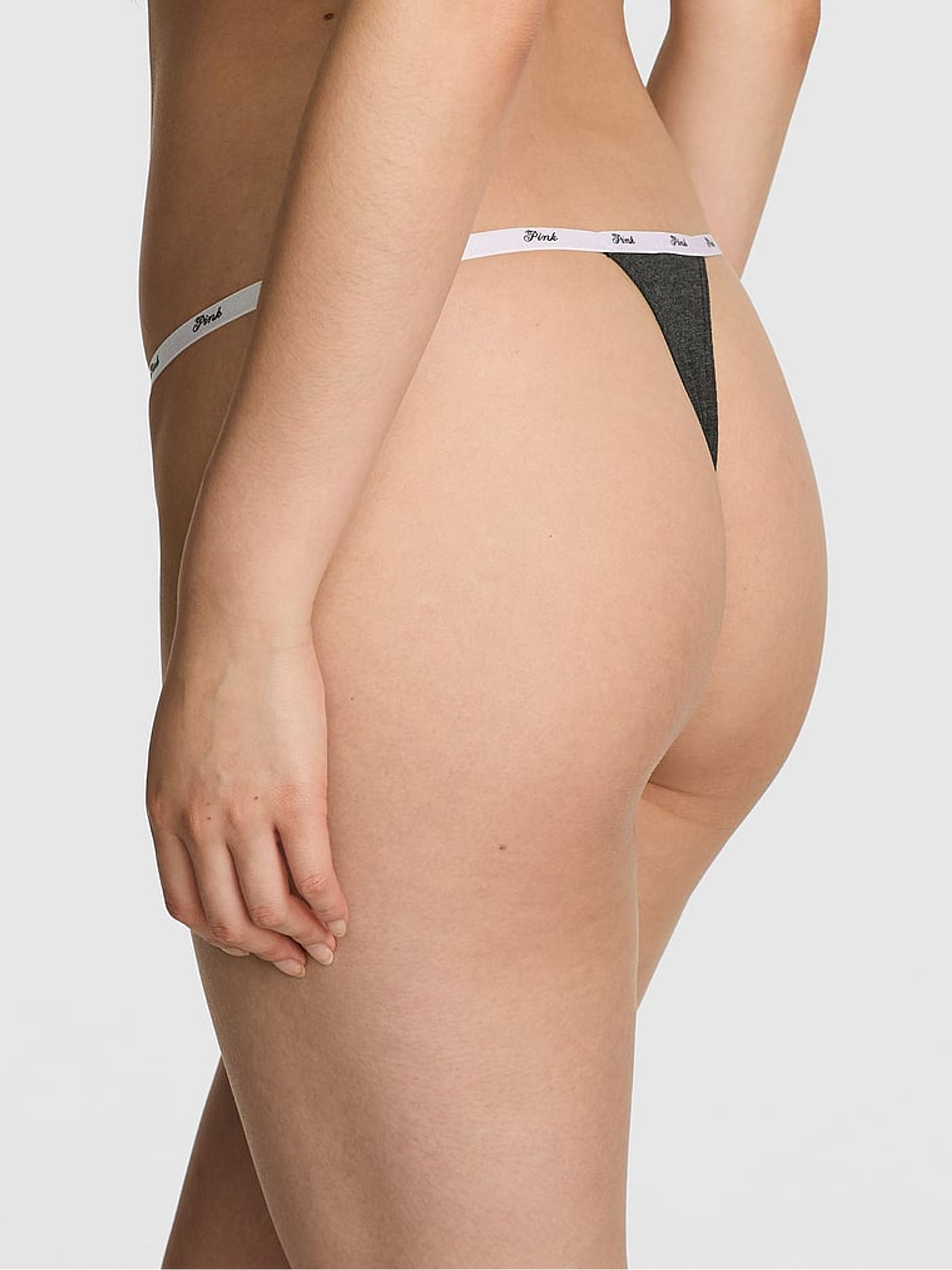 Charcoal Heather Grey Thong Cotton Mini Logo Knickers - Image 2 of 3