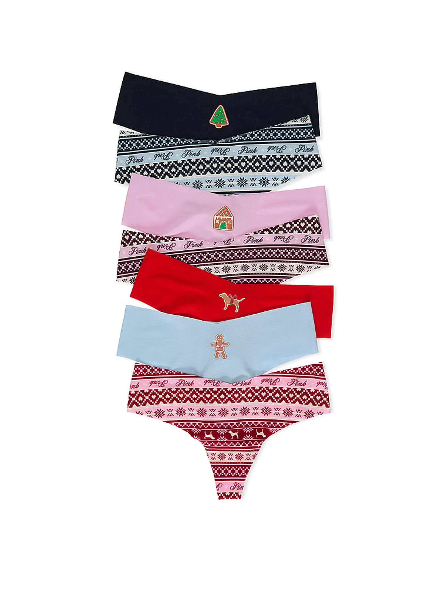 Pink Fairisle Print Thong No Show Knickers 7 Pack - Image 1 of 1
