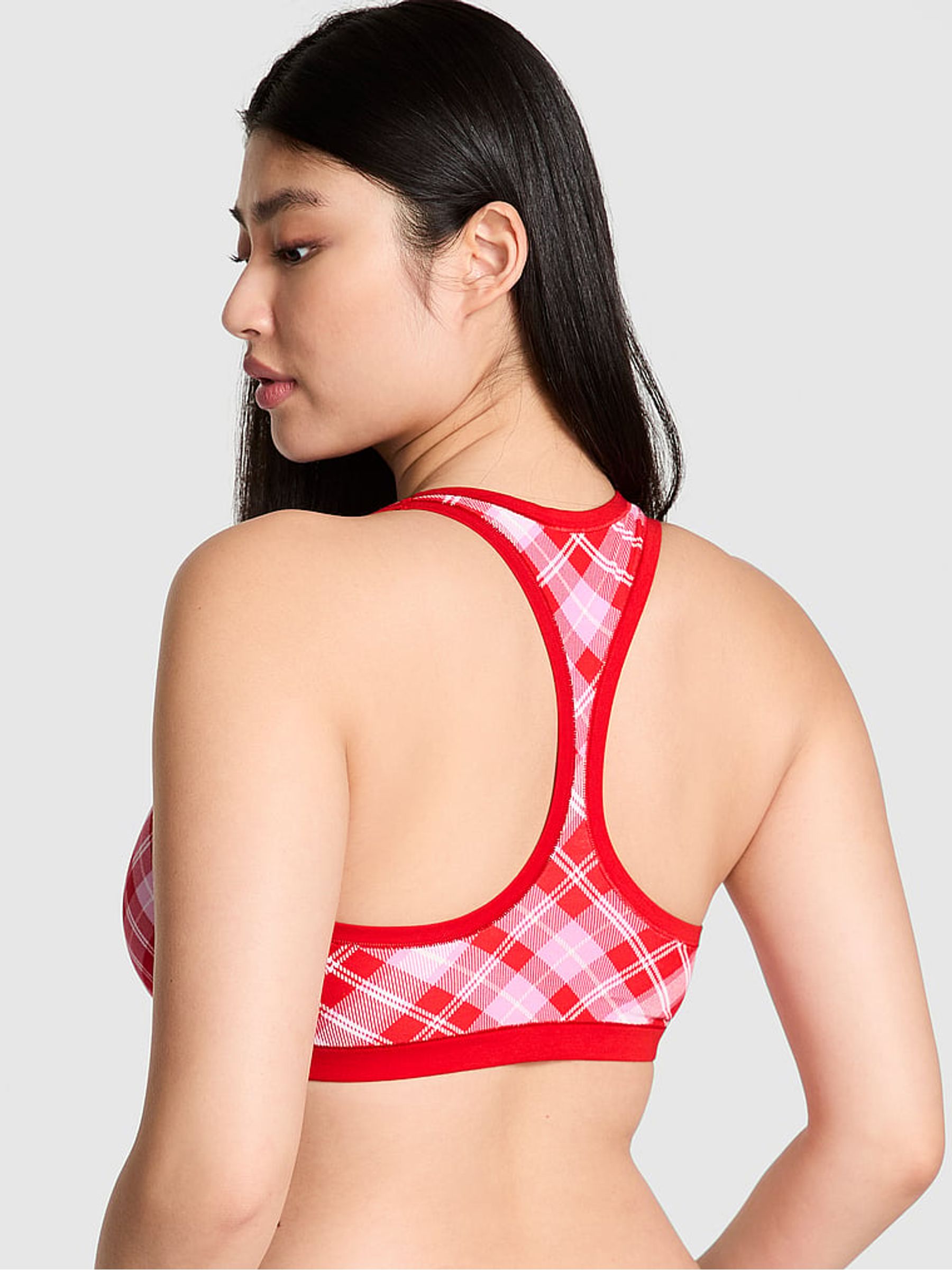 Bright Vermillion Red Tartan Cotton Racerback Bralette - Image 2 of 3 Bright Vermillion Red Tartan Cotton Racerback Bralette - Image 2 of 3