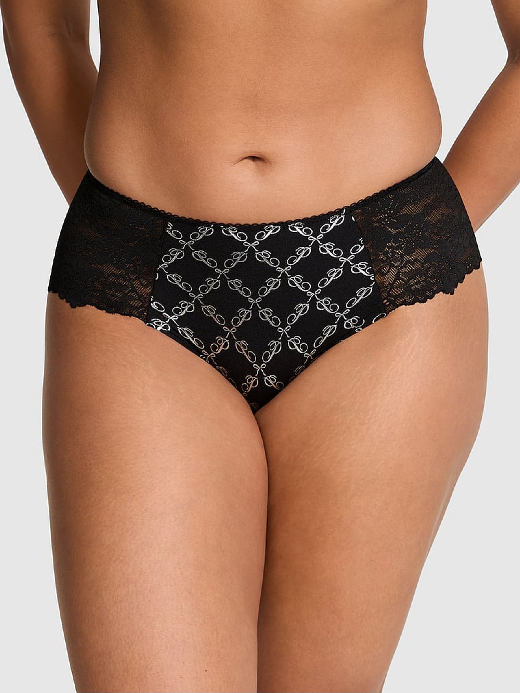 Black Logo Jaquard Cheeky No Show Lace Trim Knickers - Image 1 of 2