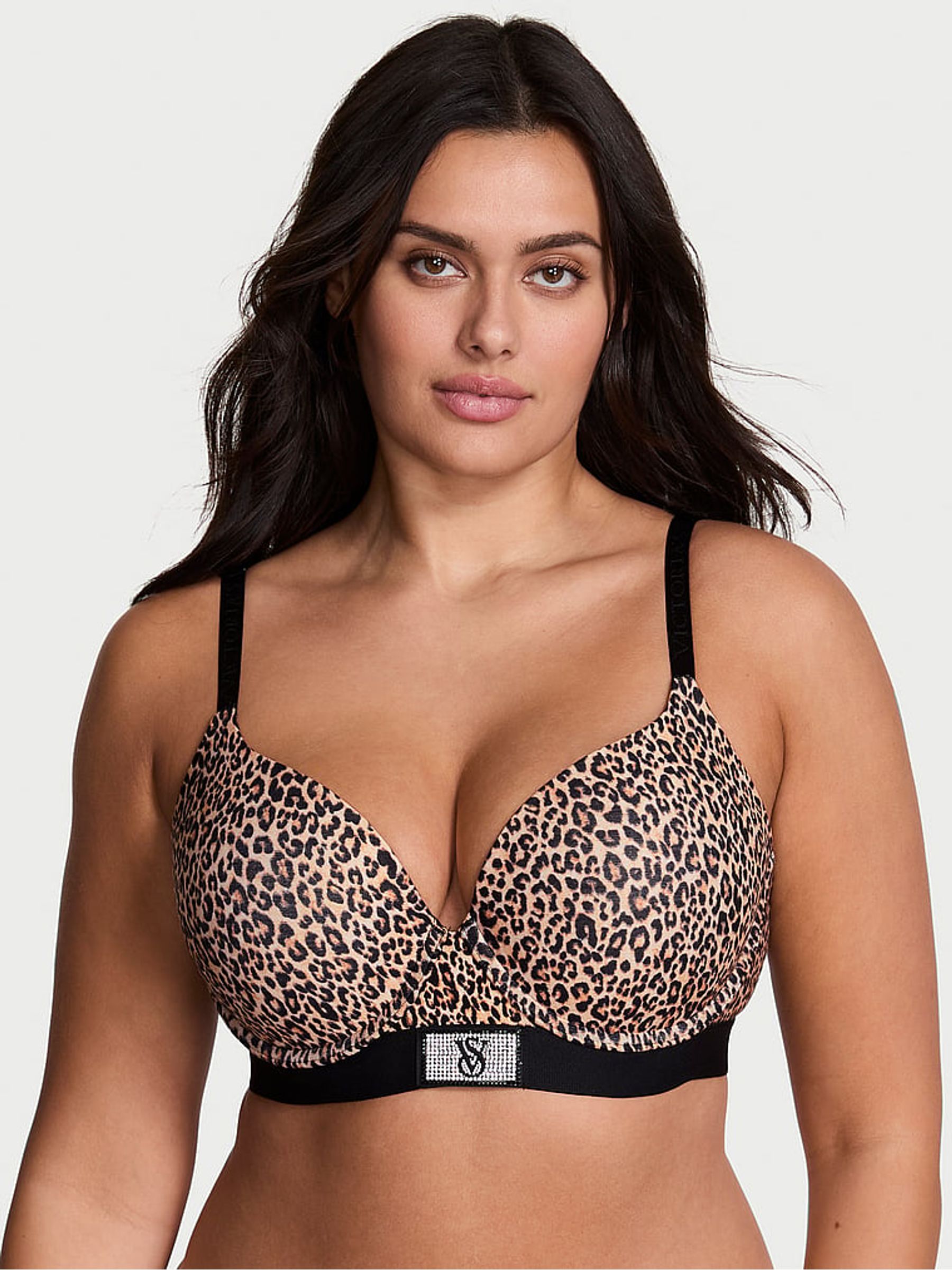 Black Leopard Full Cup Push Up Logo Shine Patch Bra - Image 1 of 2