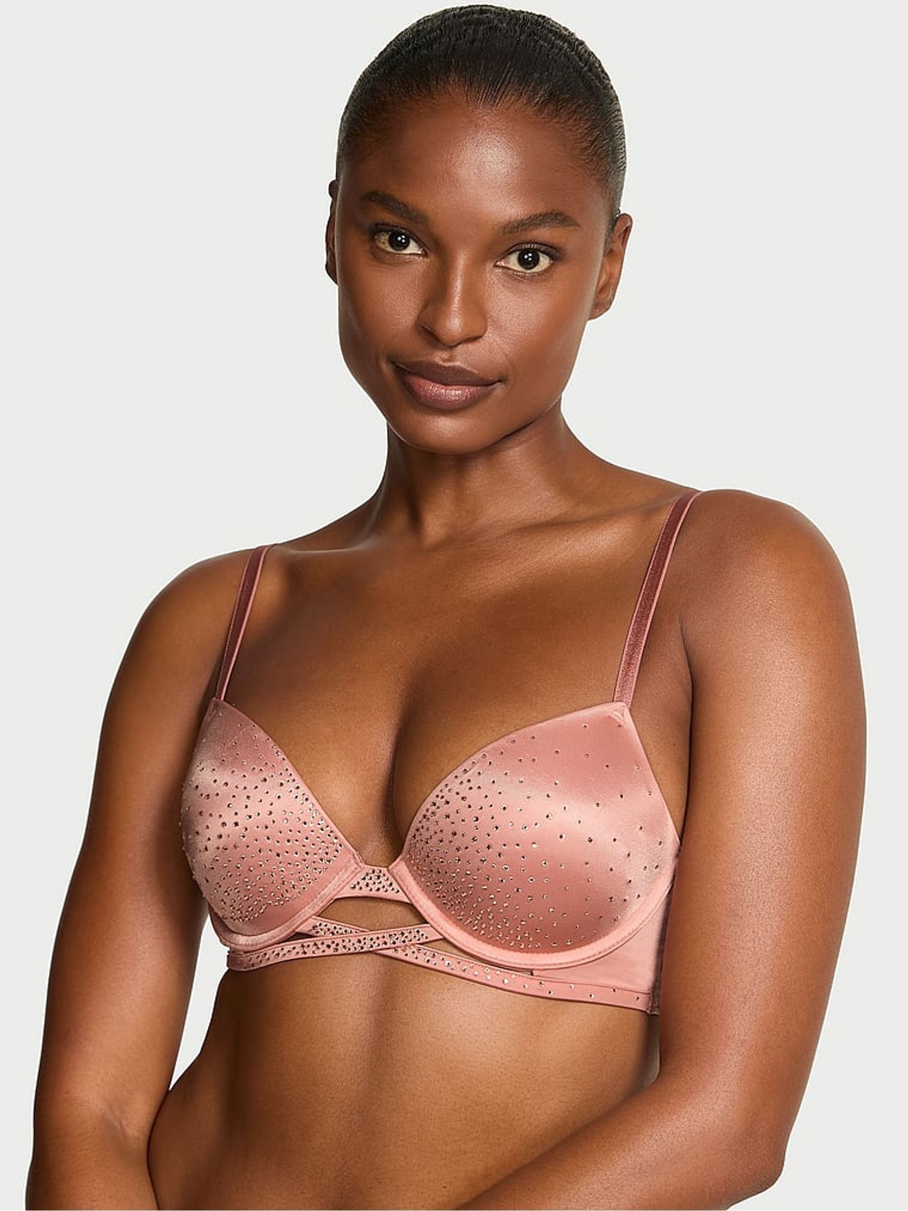 Desert Blush Pink Push Up Sparkle Shine Bra - Image 1 of 4