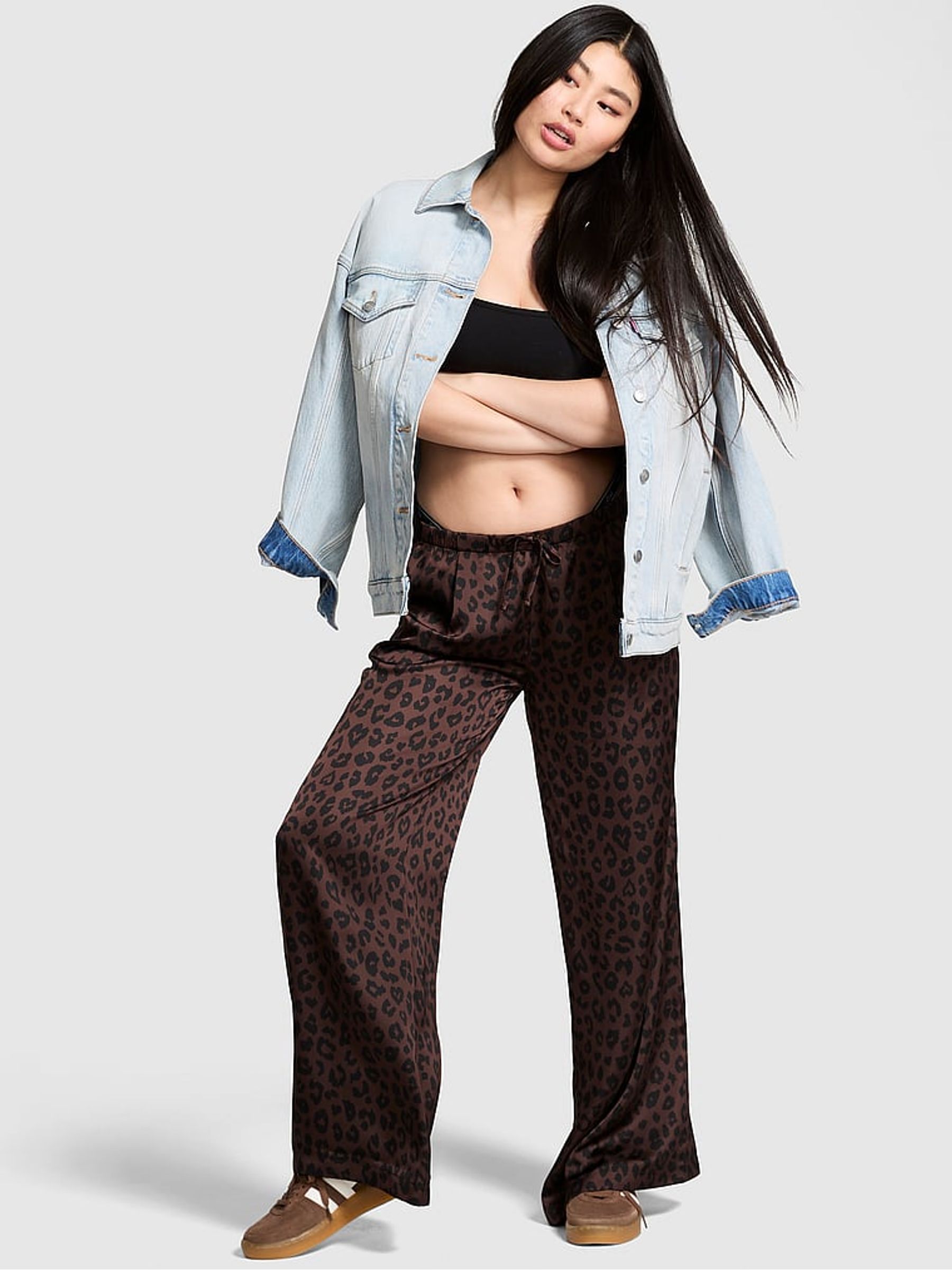 Ganache Leopard Brown Satin Trousers - Image 1 of 3