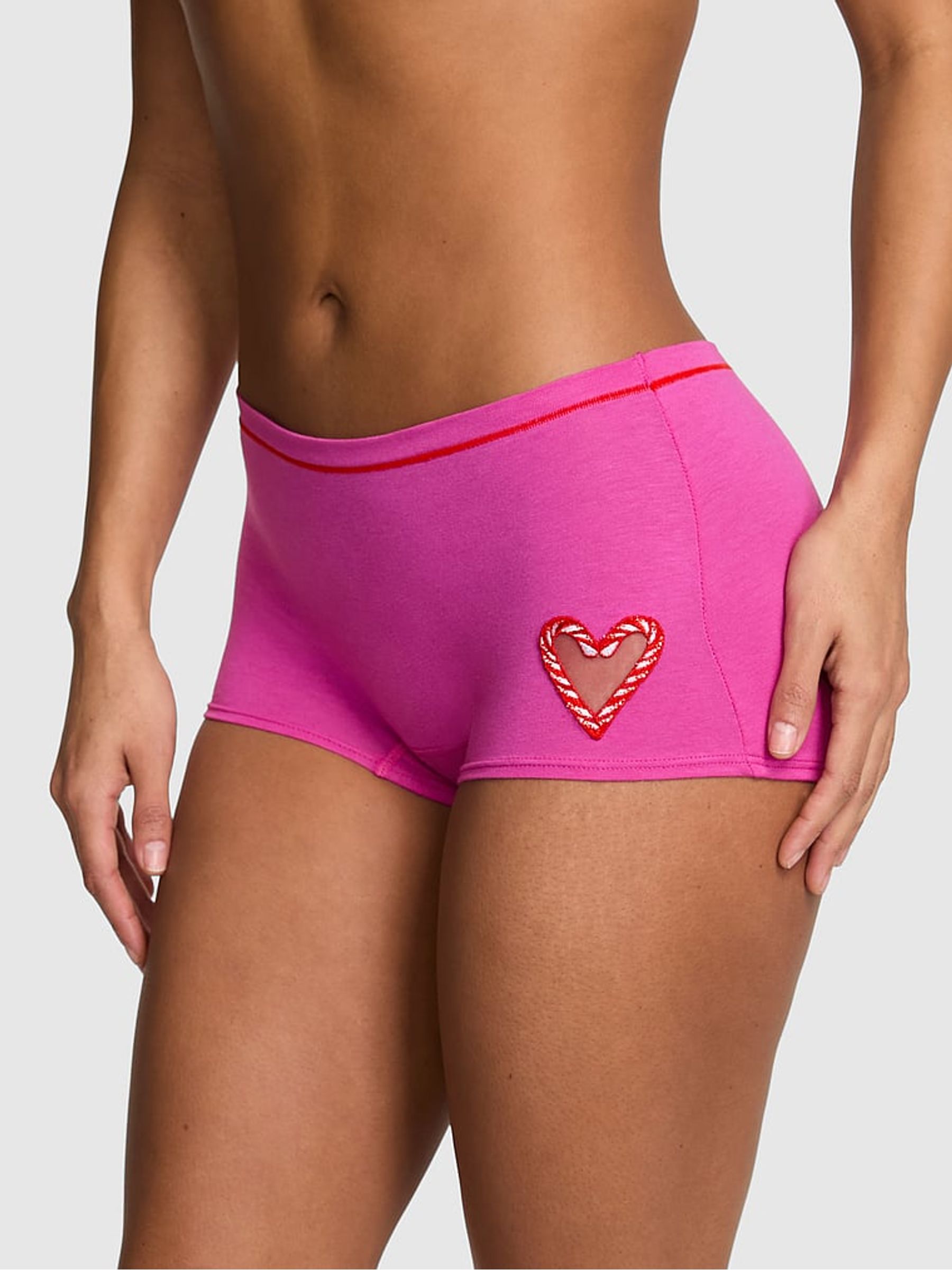 Pink Fire Christmas Candy Cane Heart Short Cotton Knickers - Image 1 of 2