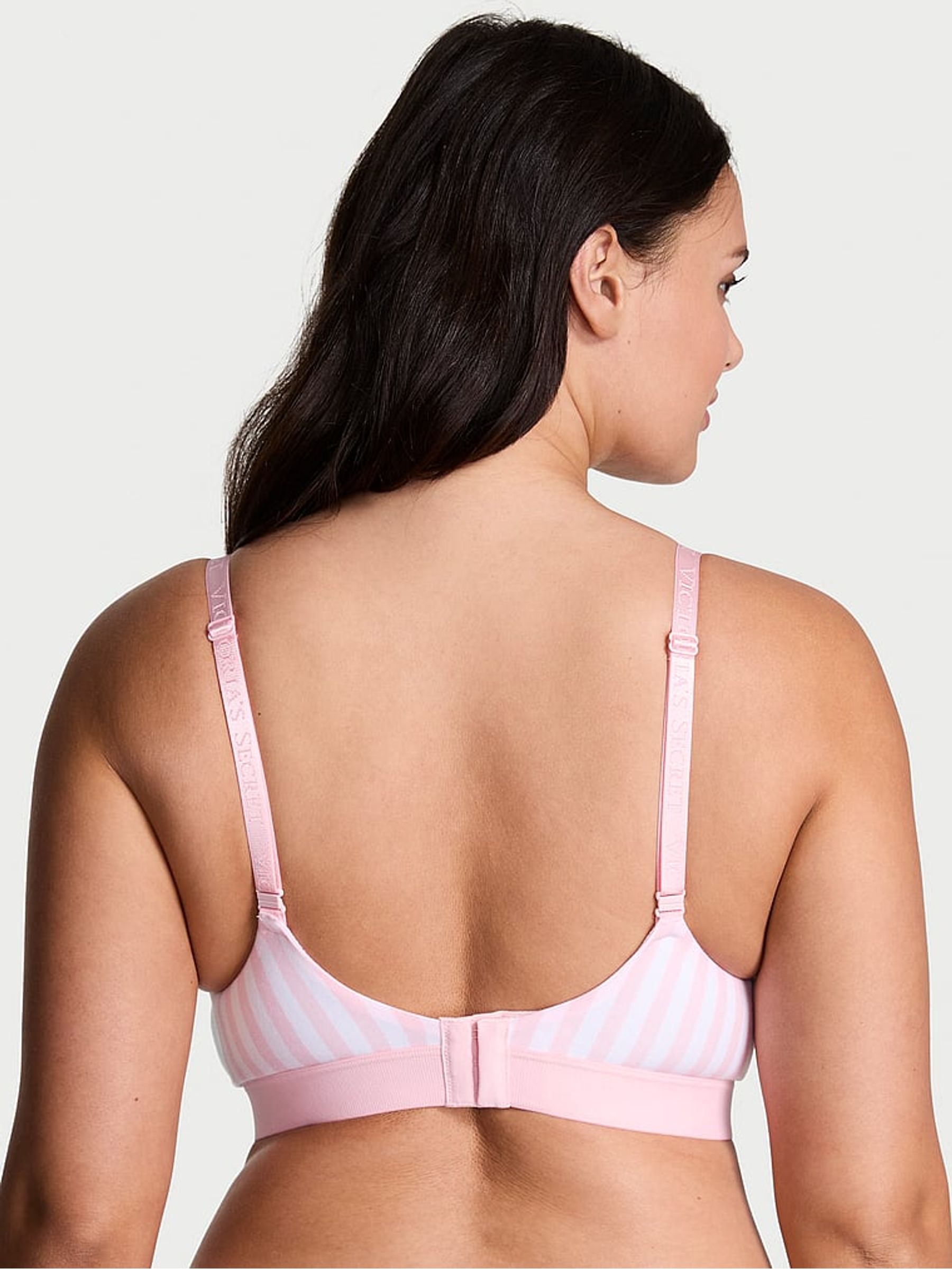 Pink Stripe Full Cup Push Up Logo Shine Patch Bra - Image 2 of 3