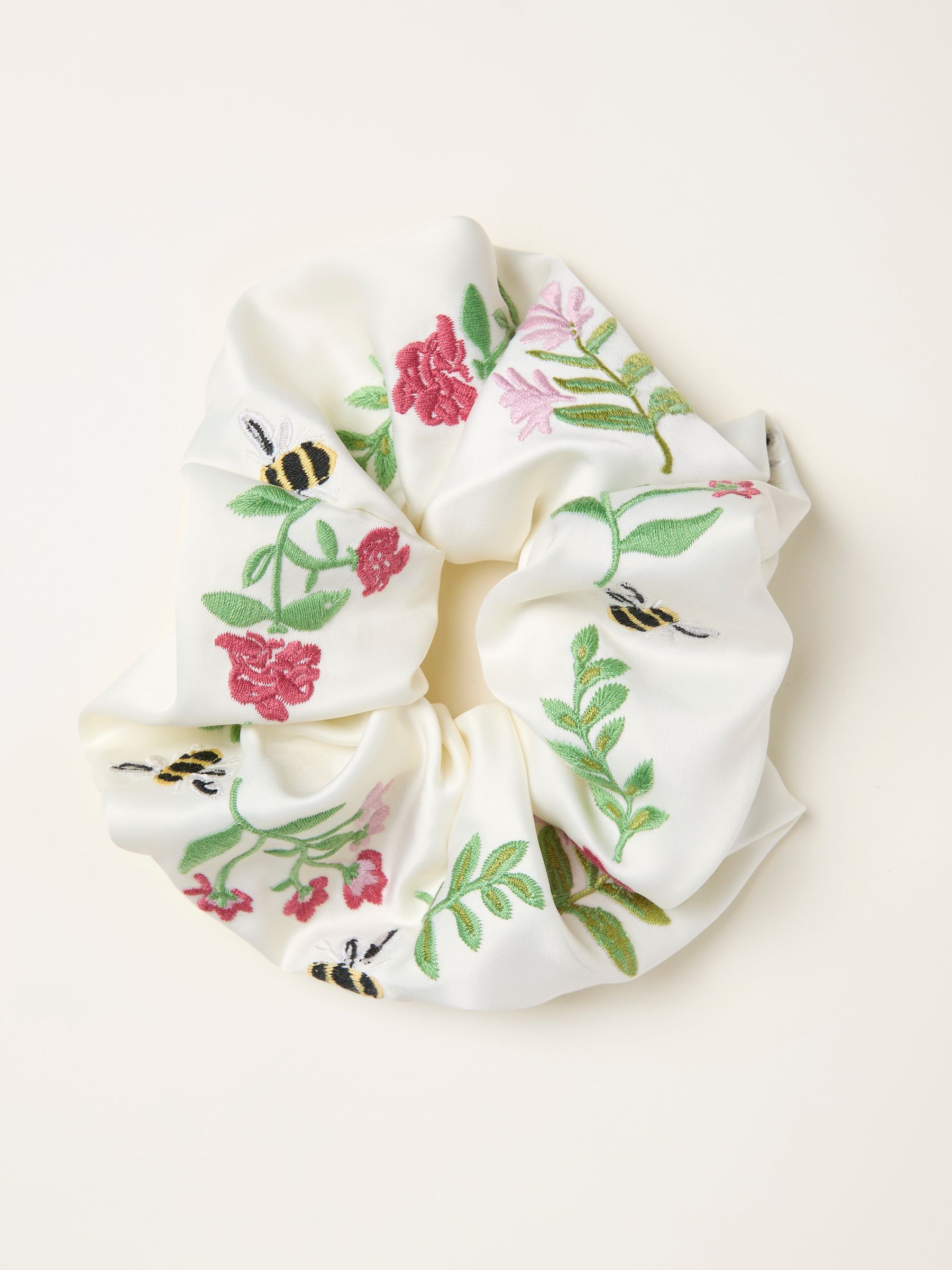 Ivory Floral Bee Embroidered Scrunchie - Image 1 of 2