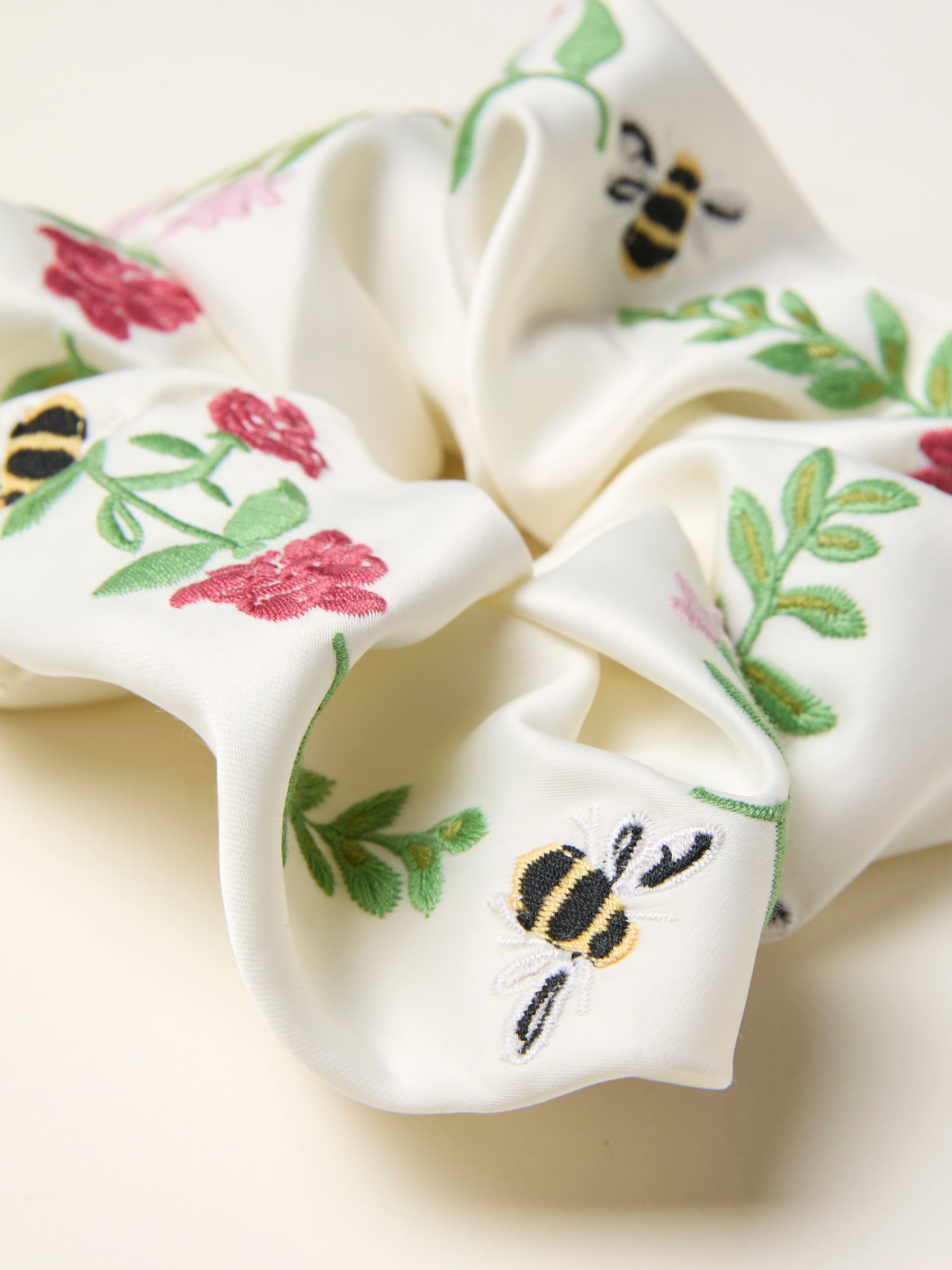 Ivory Floral Bee Embroidered Scrunchie - Image 2 of 2