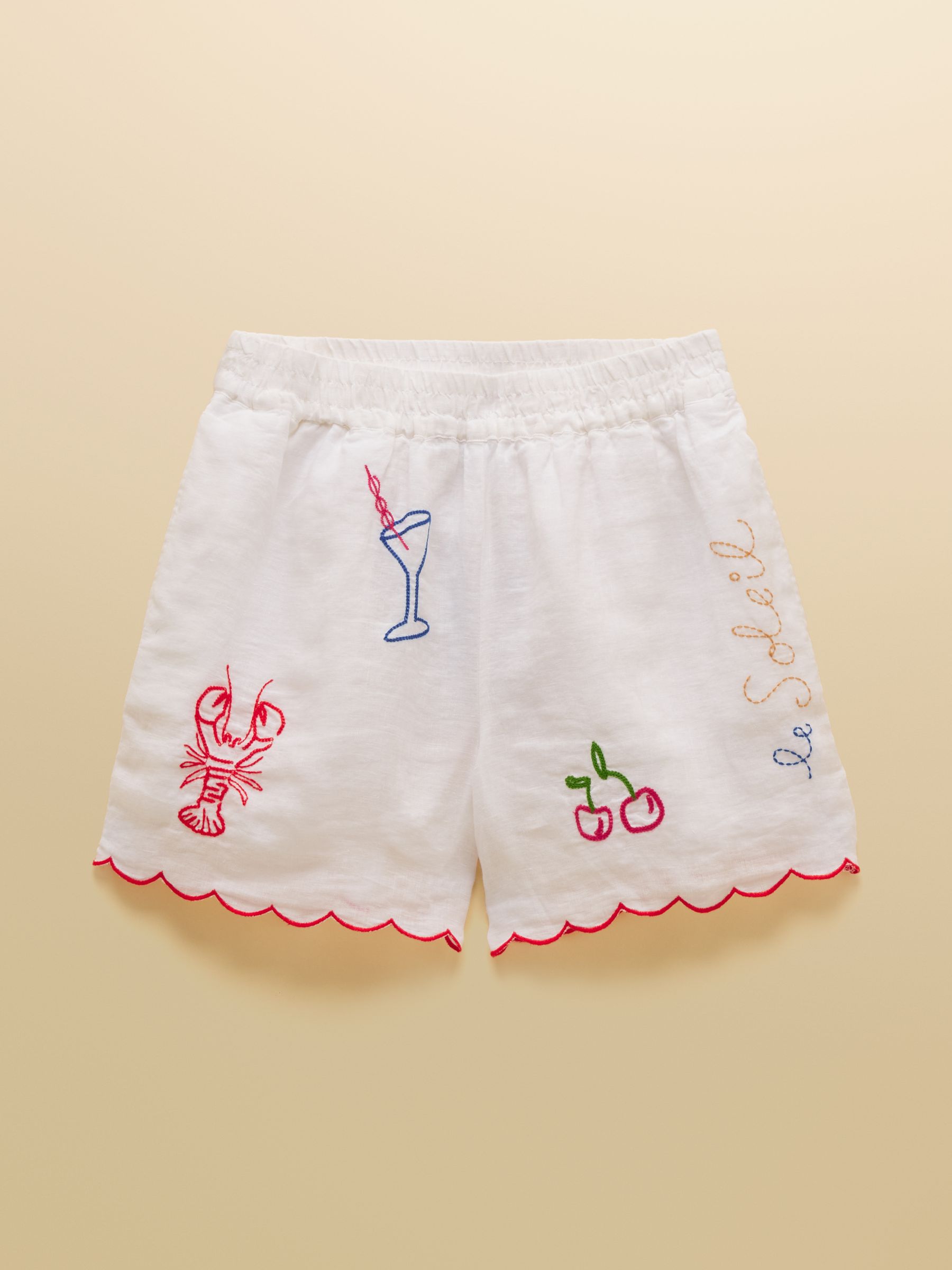 Orla White Embroidered Pure Linen Shorts - Image 11 of 11