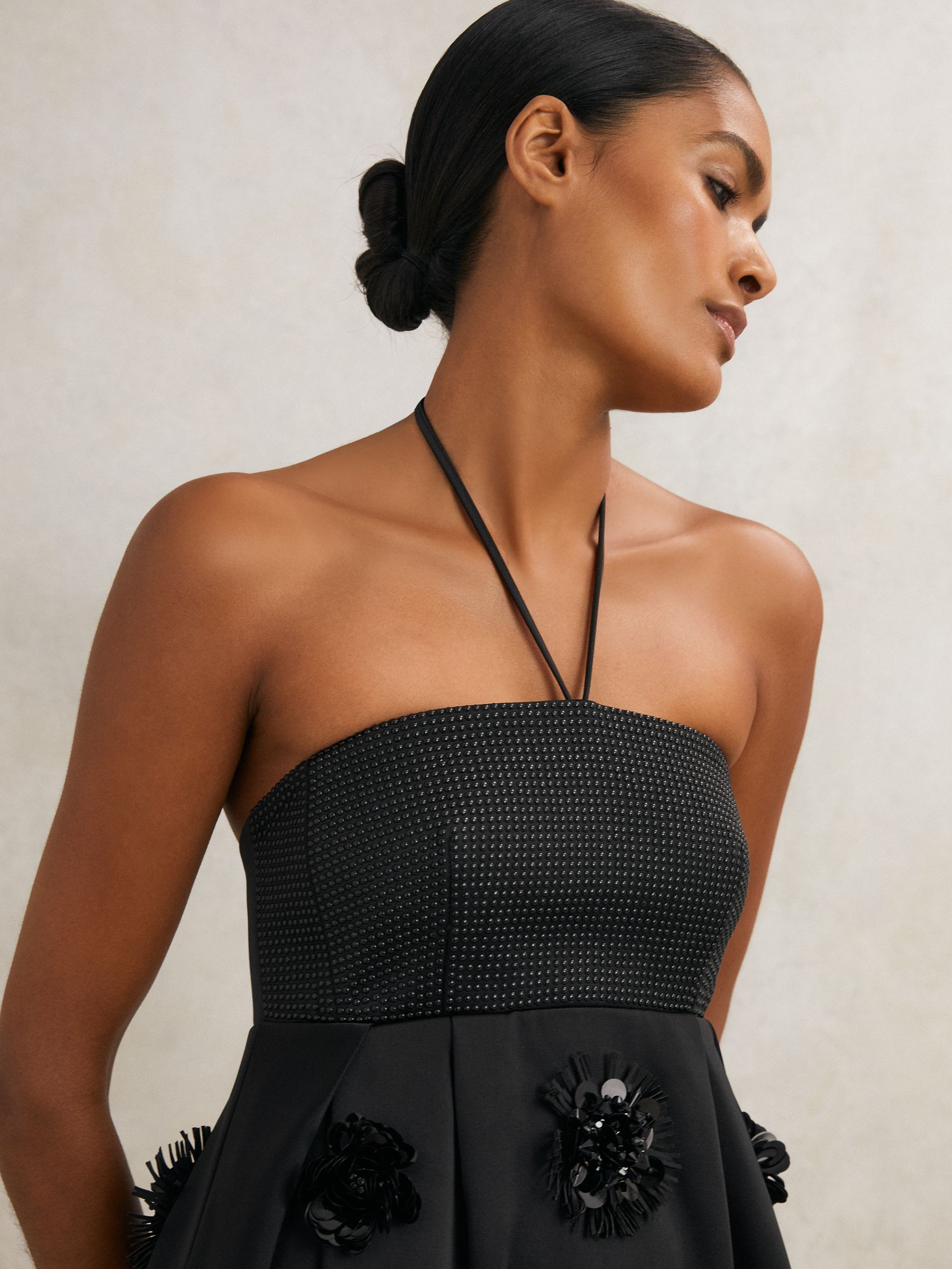 Atelier Satin Embellished Corset Dress in Black - Image 5 of 7