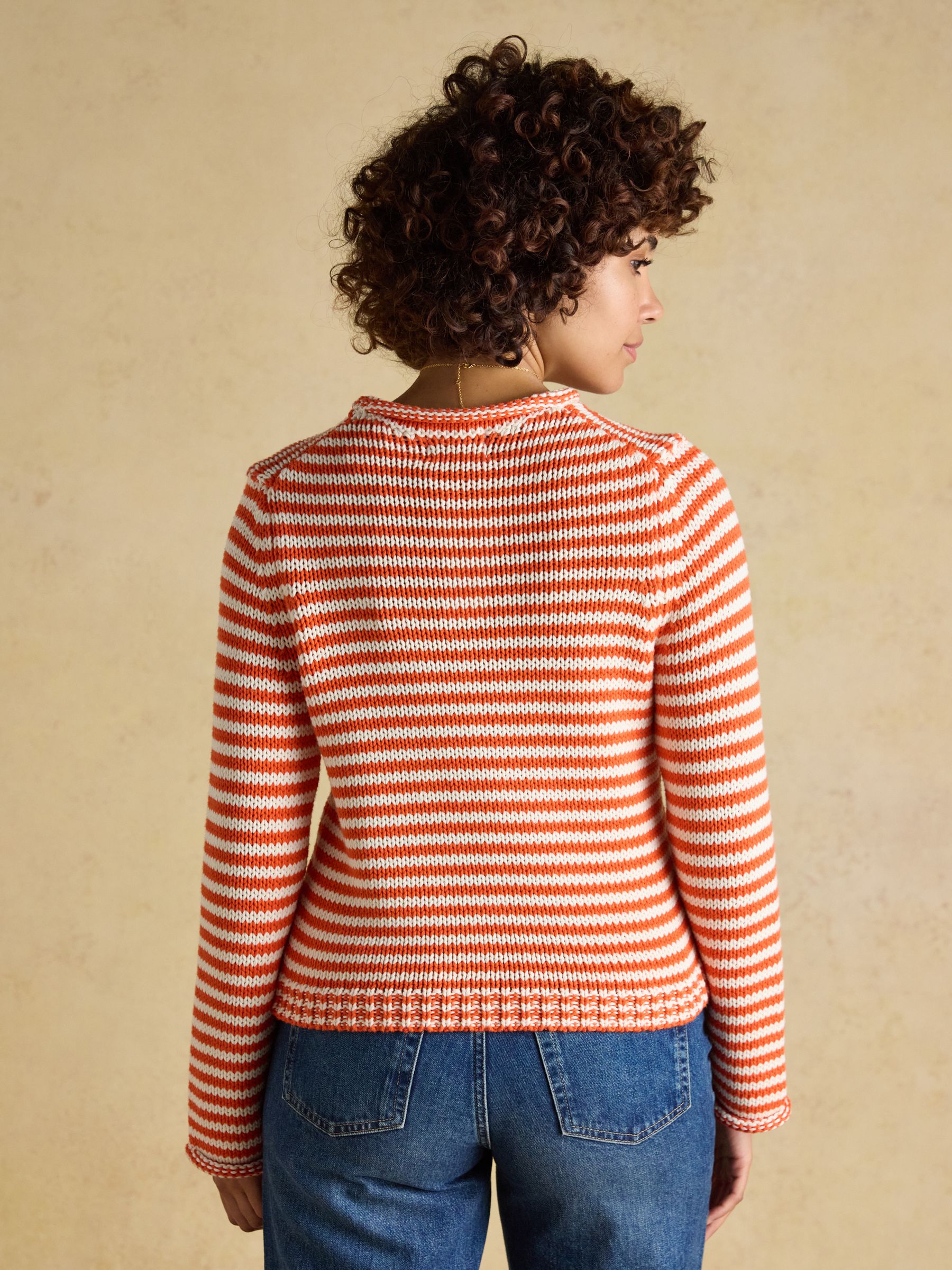 Orange & White Striped Cotton Crew Neck Jumper - Image 2 of 7