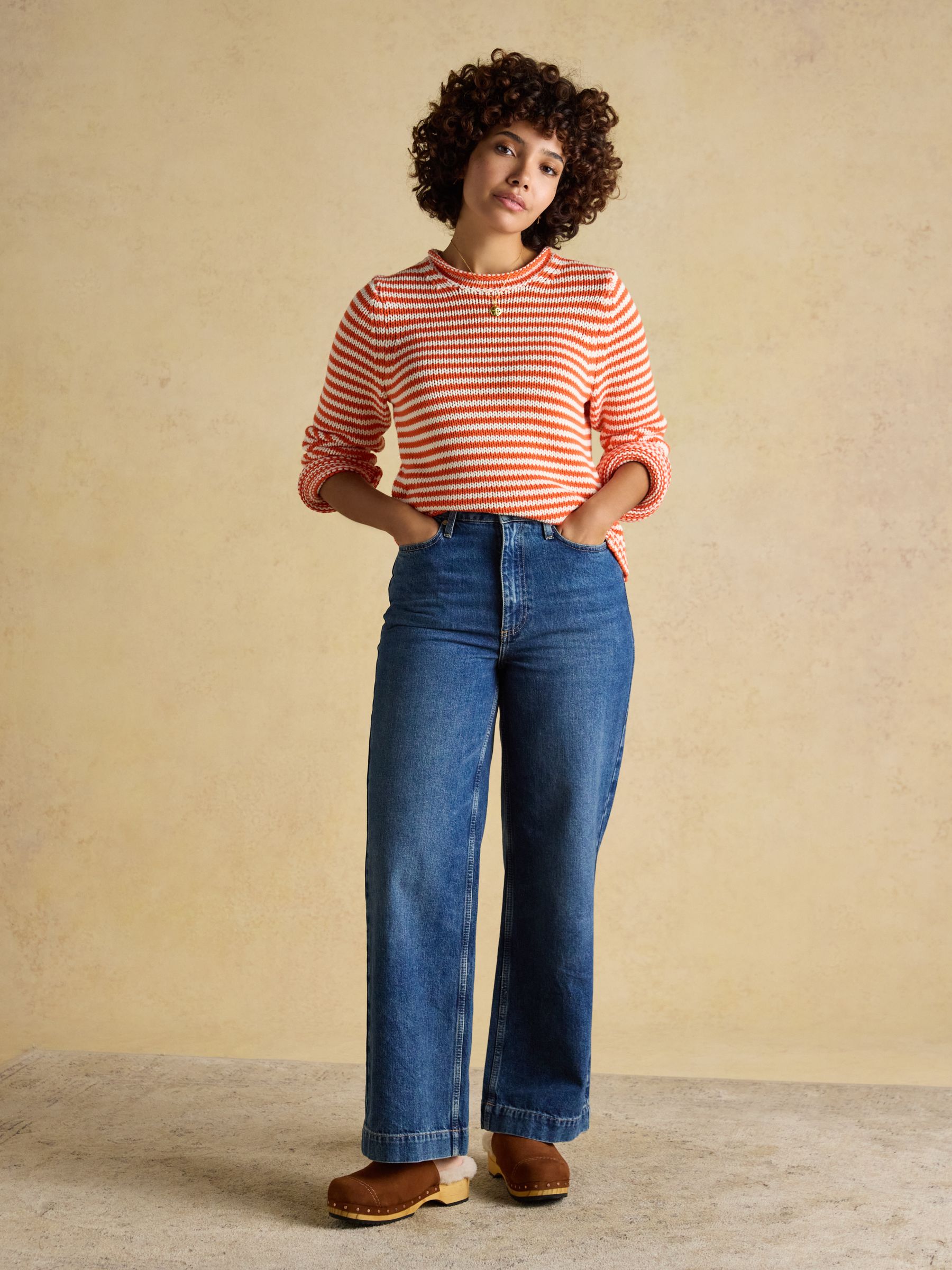 Orange & White Striped Cotton Crew Neck Jumper - Image 3 of 7