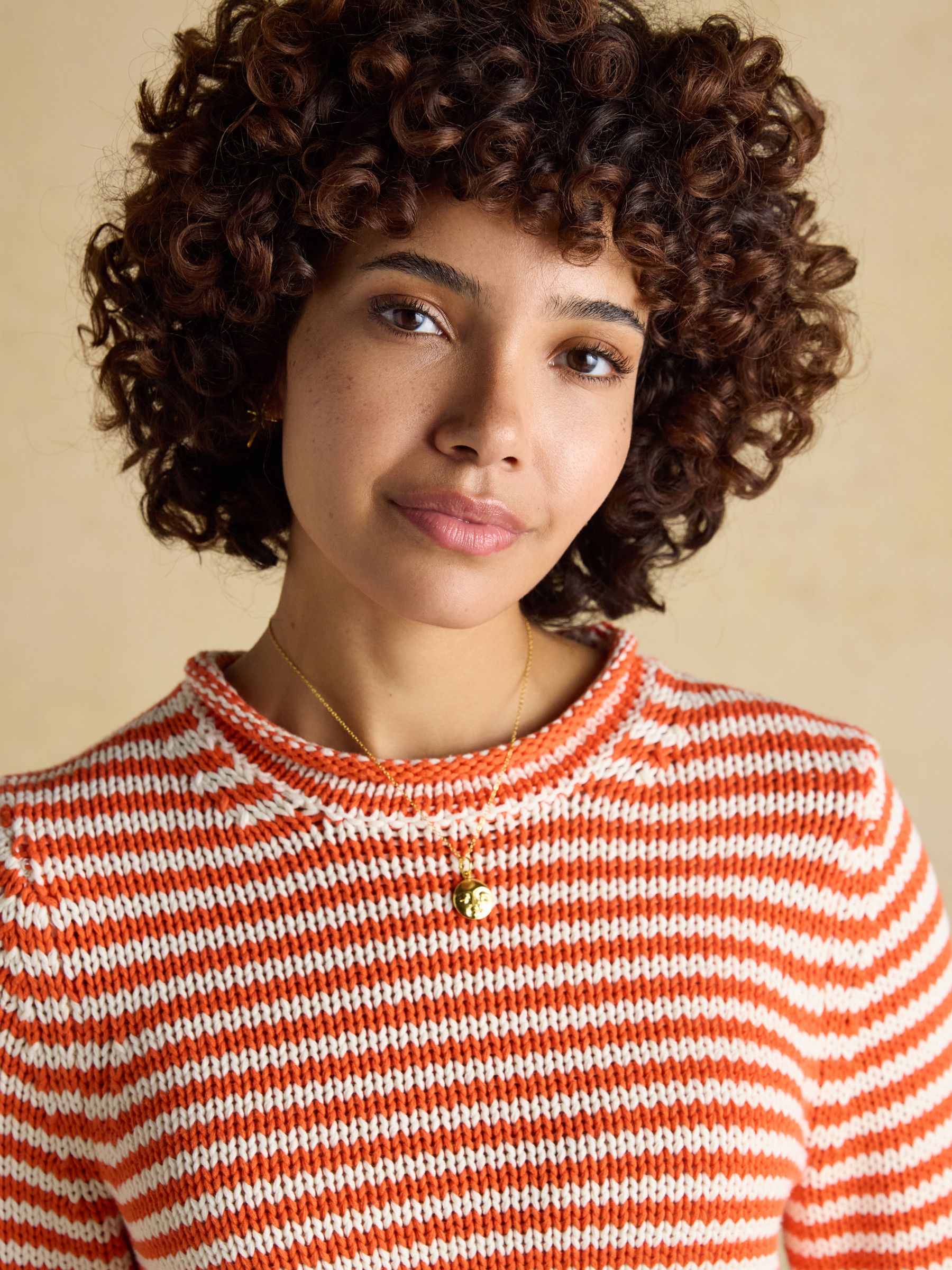 Orange & White Striped Cotton Crew Neck Jumper - Image 4 of 7