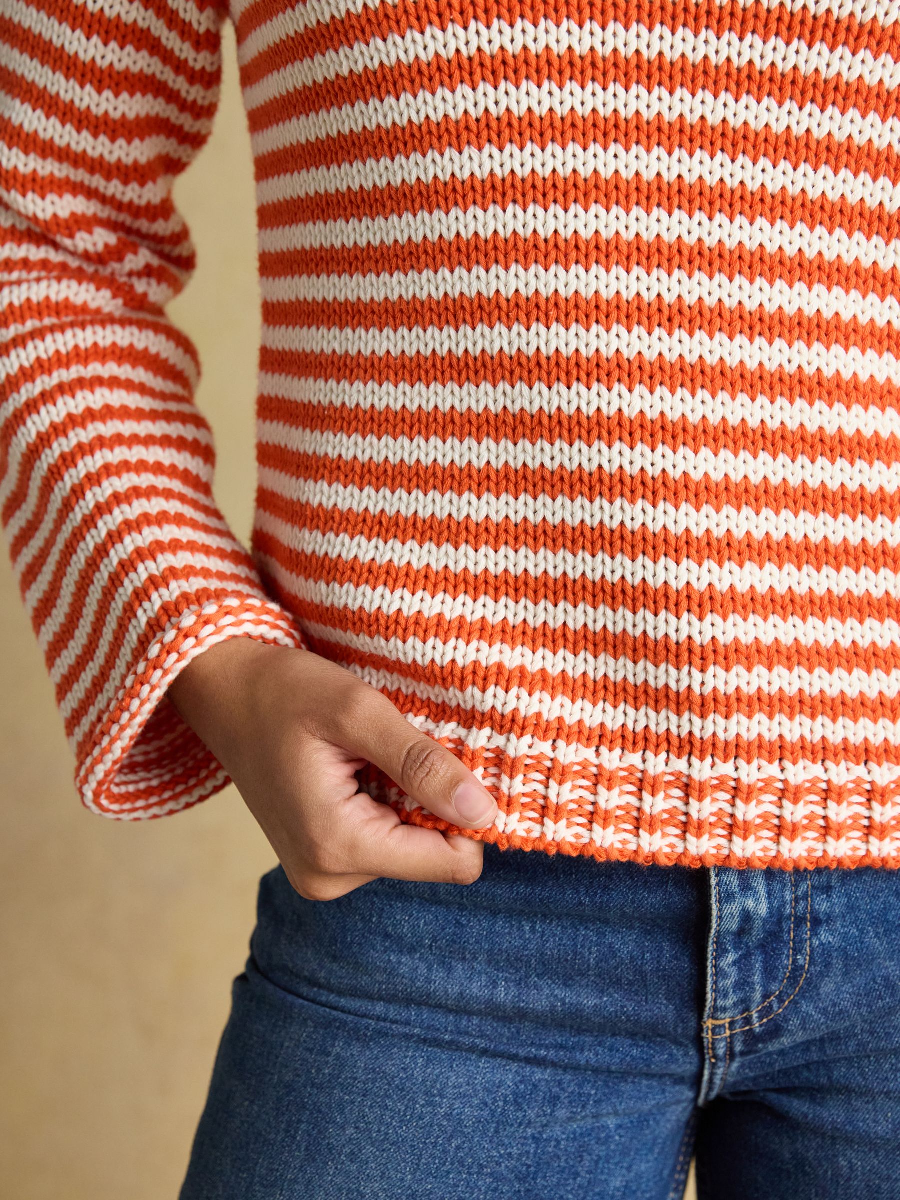 Orange & White Striped Cotton Crew Neck Jumper - Image 5 of 7