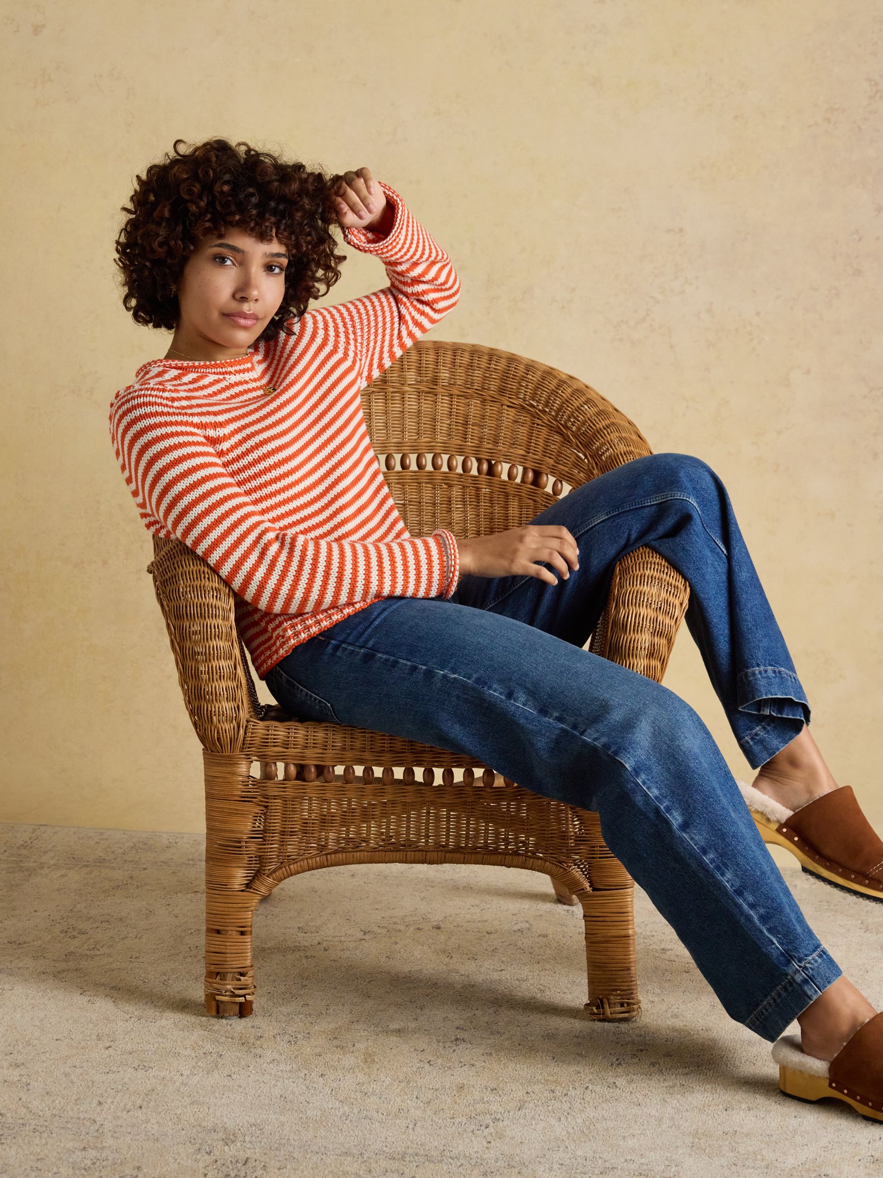 Orange & White Striped Cotton Crew Neck Jumper - Image 6 of 7