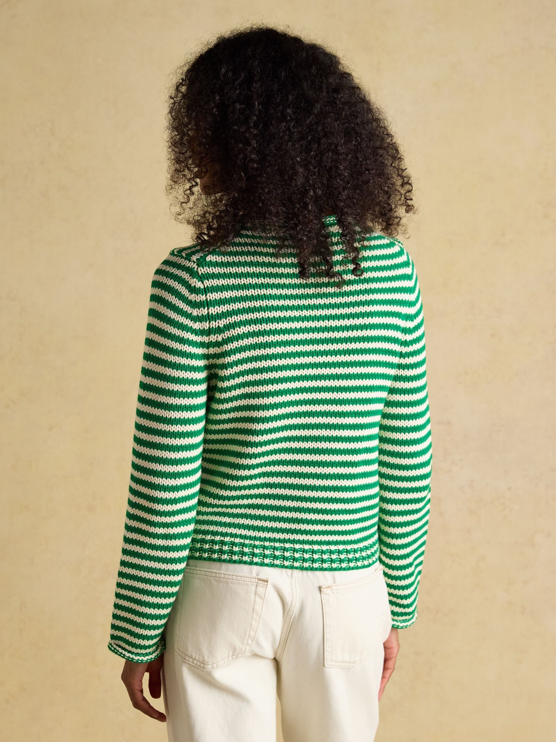 Green & White Striped Cotton Knitted Crew Neck Jumper - Image 2 of 8