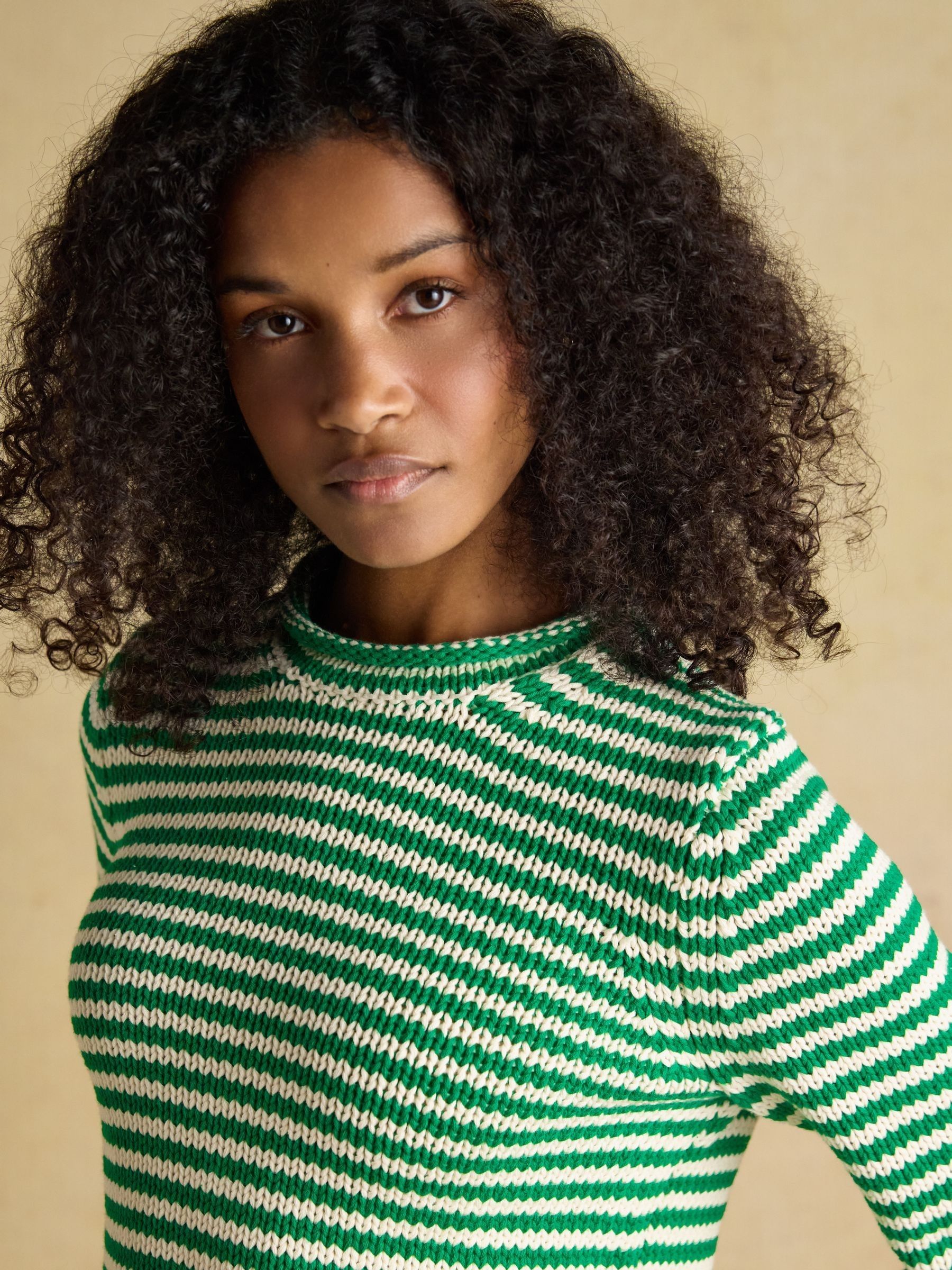 Green & White Striped Cotton Knitted Crew Neck Jumper - Image 4 of 8
