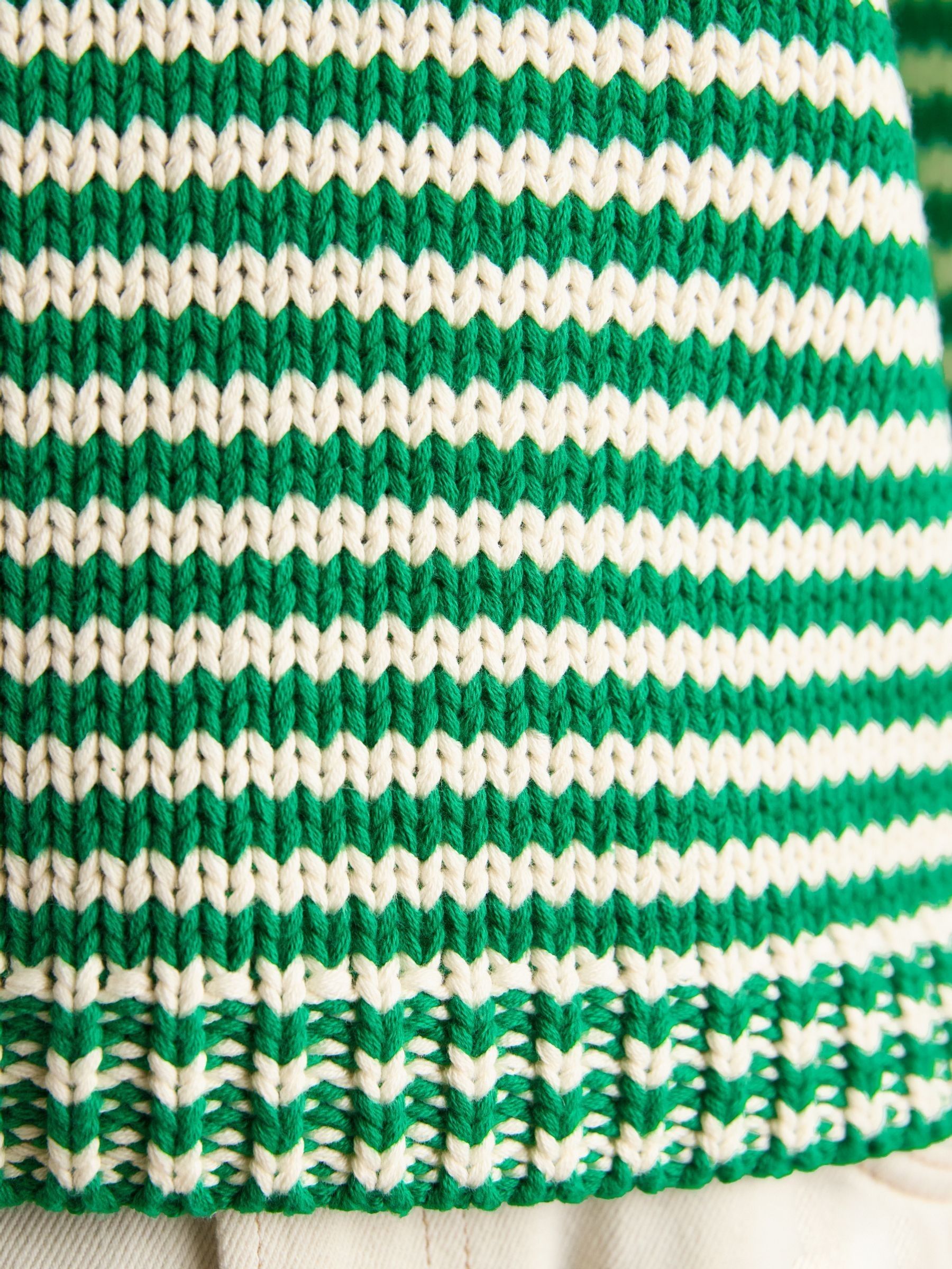 Green & White Striped Cotton Knitted Crew Neck Jumper - Image 7 of 8