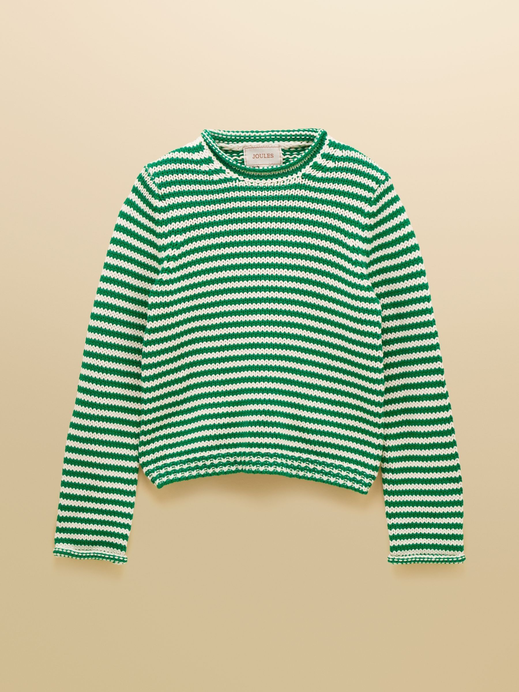Green & White Striped Cotton Knitted Crew Neck Jumper - Image 8 of 8