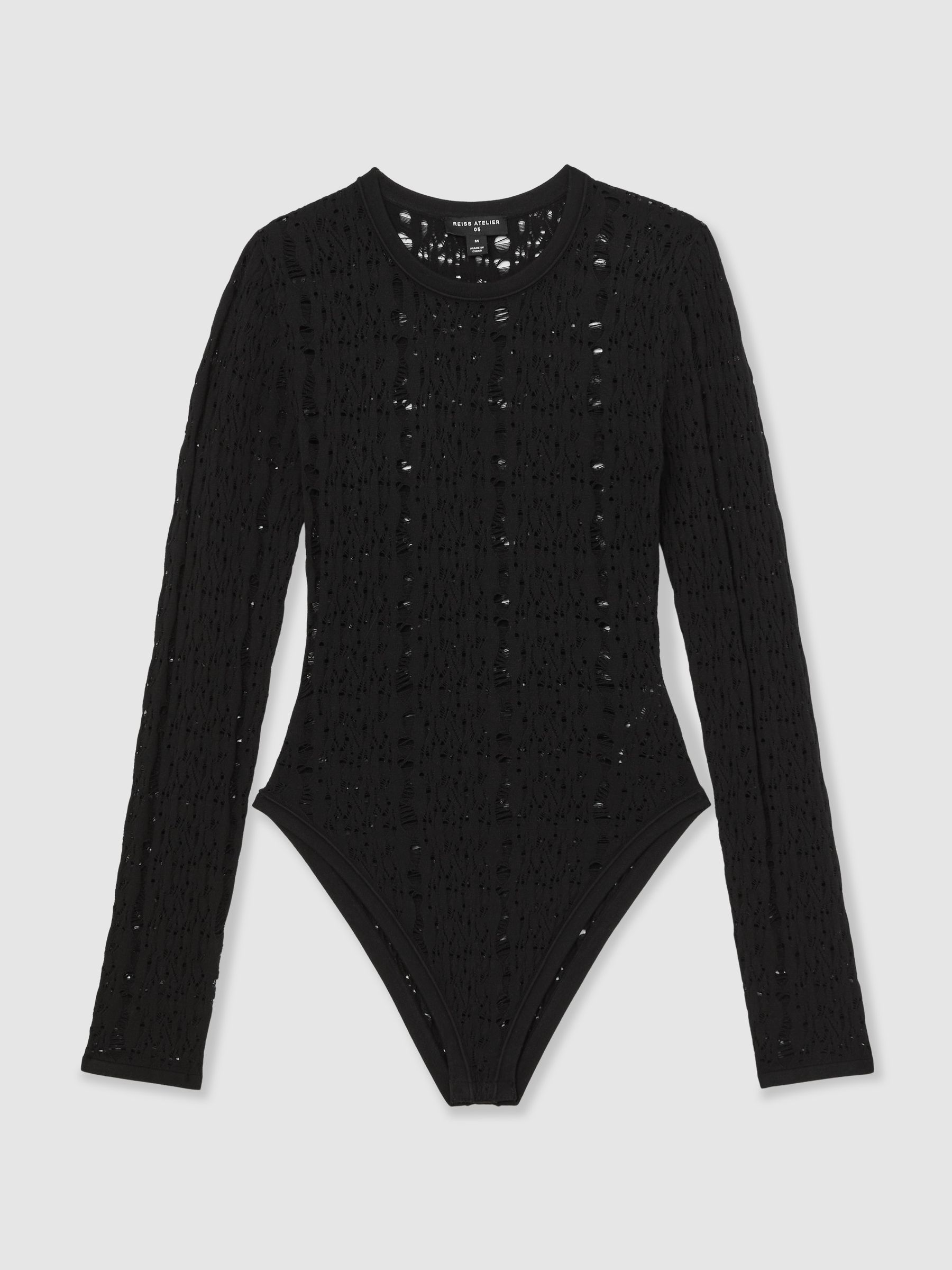 Atelier Lace-Knit Long-Sleeve Bodysuit in Black - Image 2 of 6