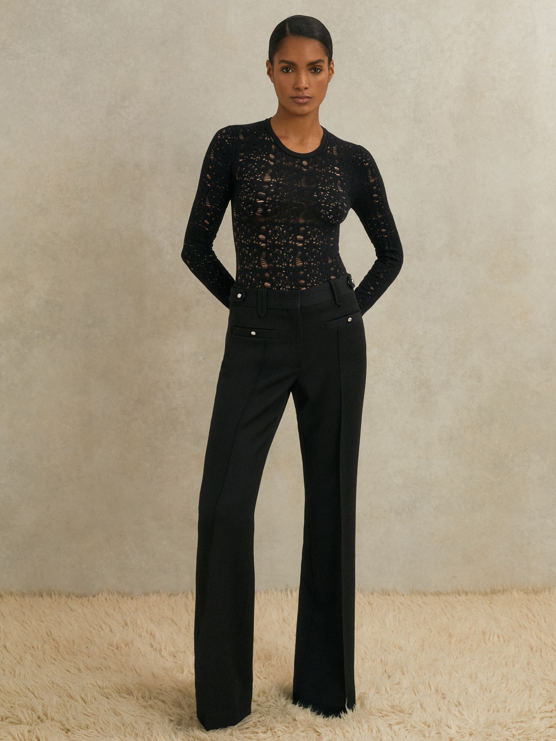 Atelier Lace-Knit Long-Sleeve Bodysuit in Black - Image 3 of 6