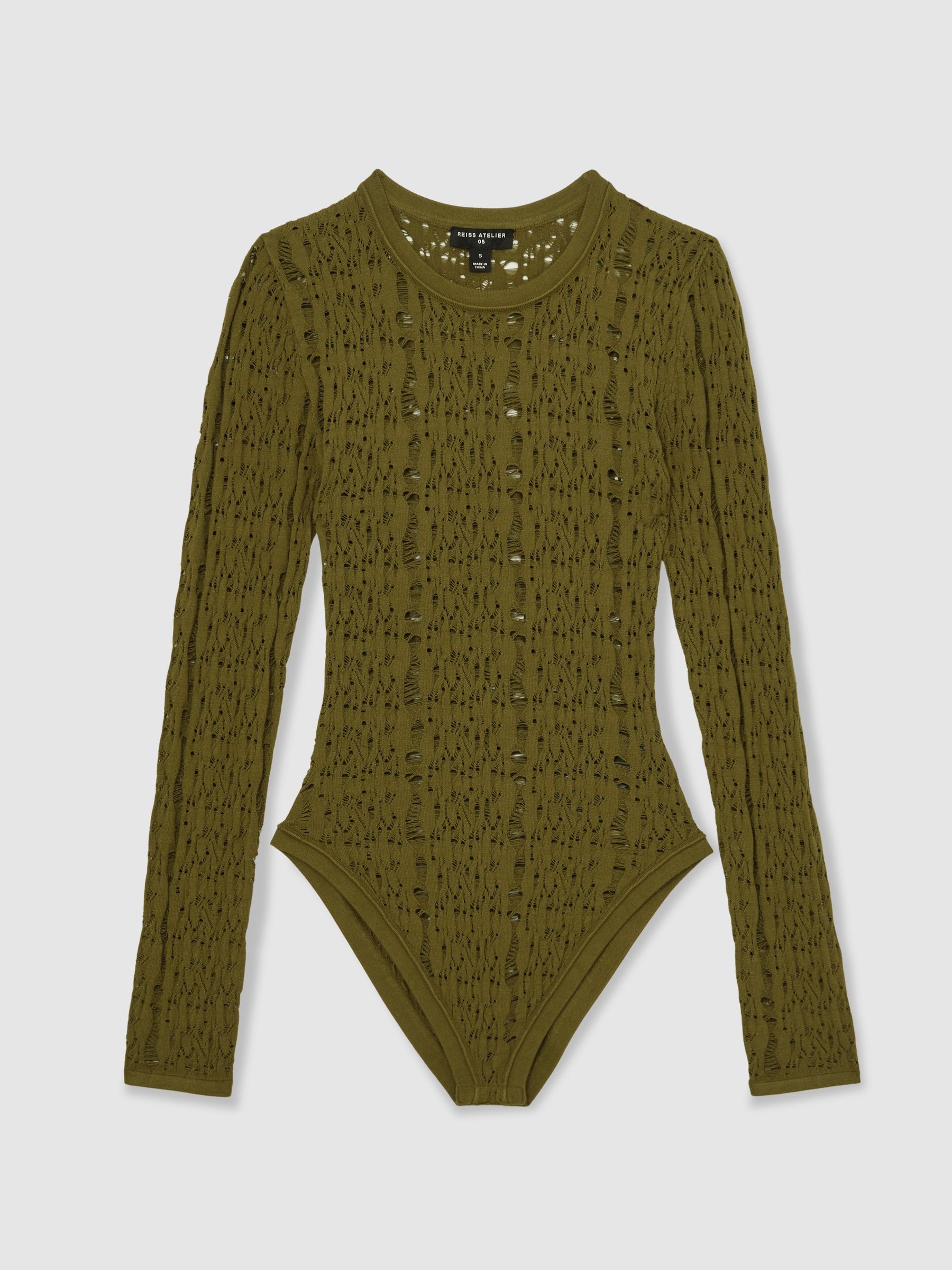 Atelier Lace-Knit Long-Sleeve Bodysuit in Green - Image 2 of 5