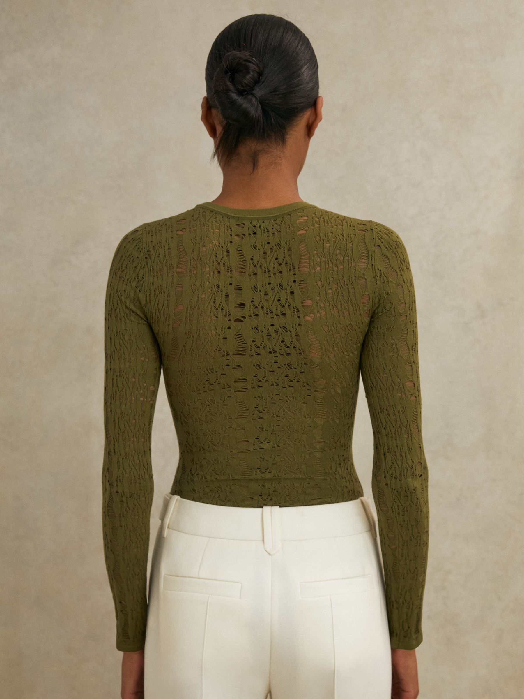 Atelier Lace-Knit Long-Sleeve Bodysuit in Green - image 3