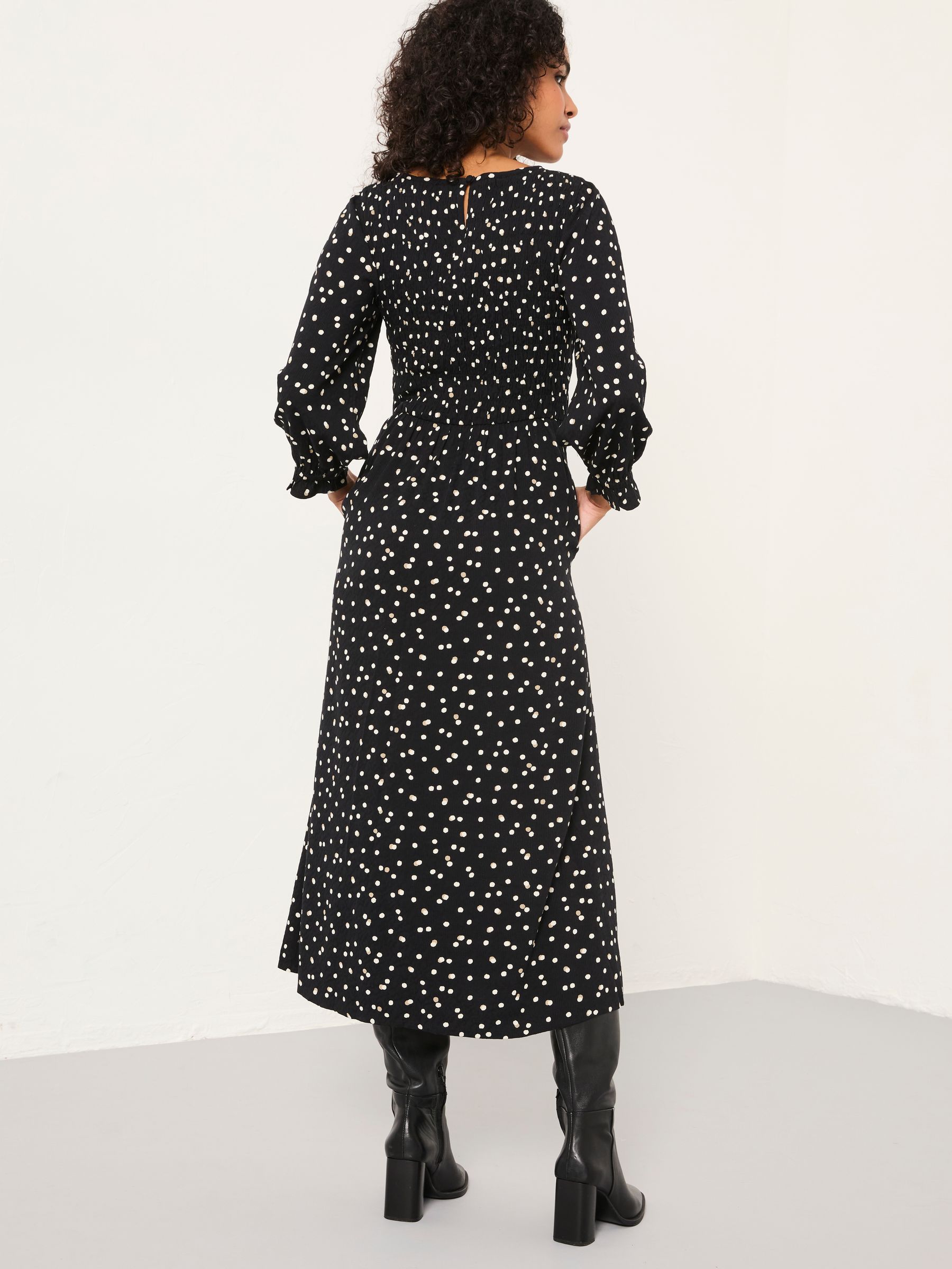 Mabel Black Polka Dot Petite Midi Dress - Image 2 of 6