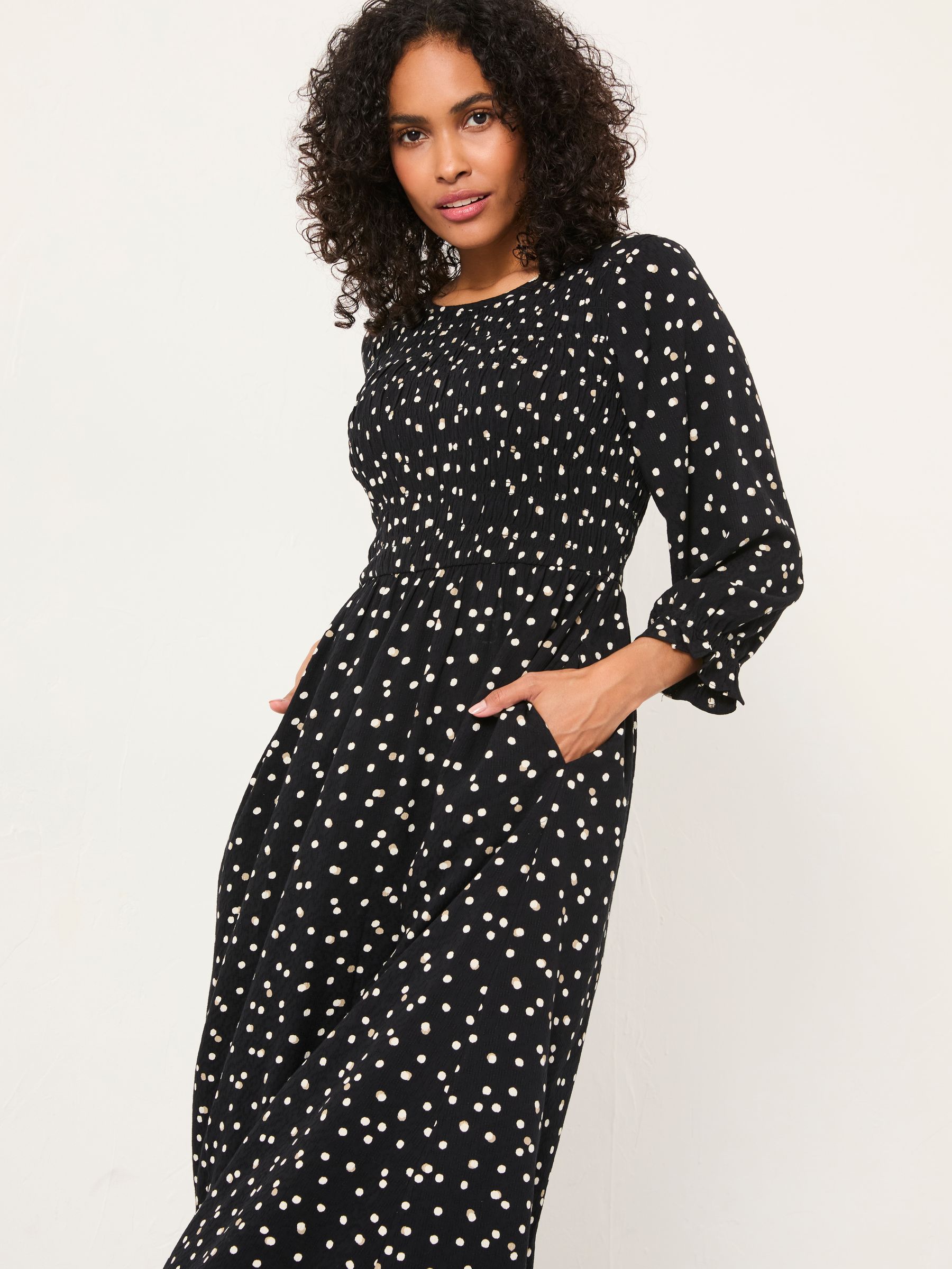 Mabel Black Polka Dot Petite Midi Dress - Image 3 of 6
