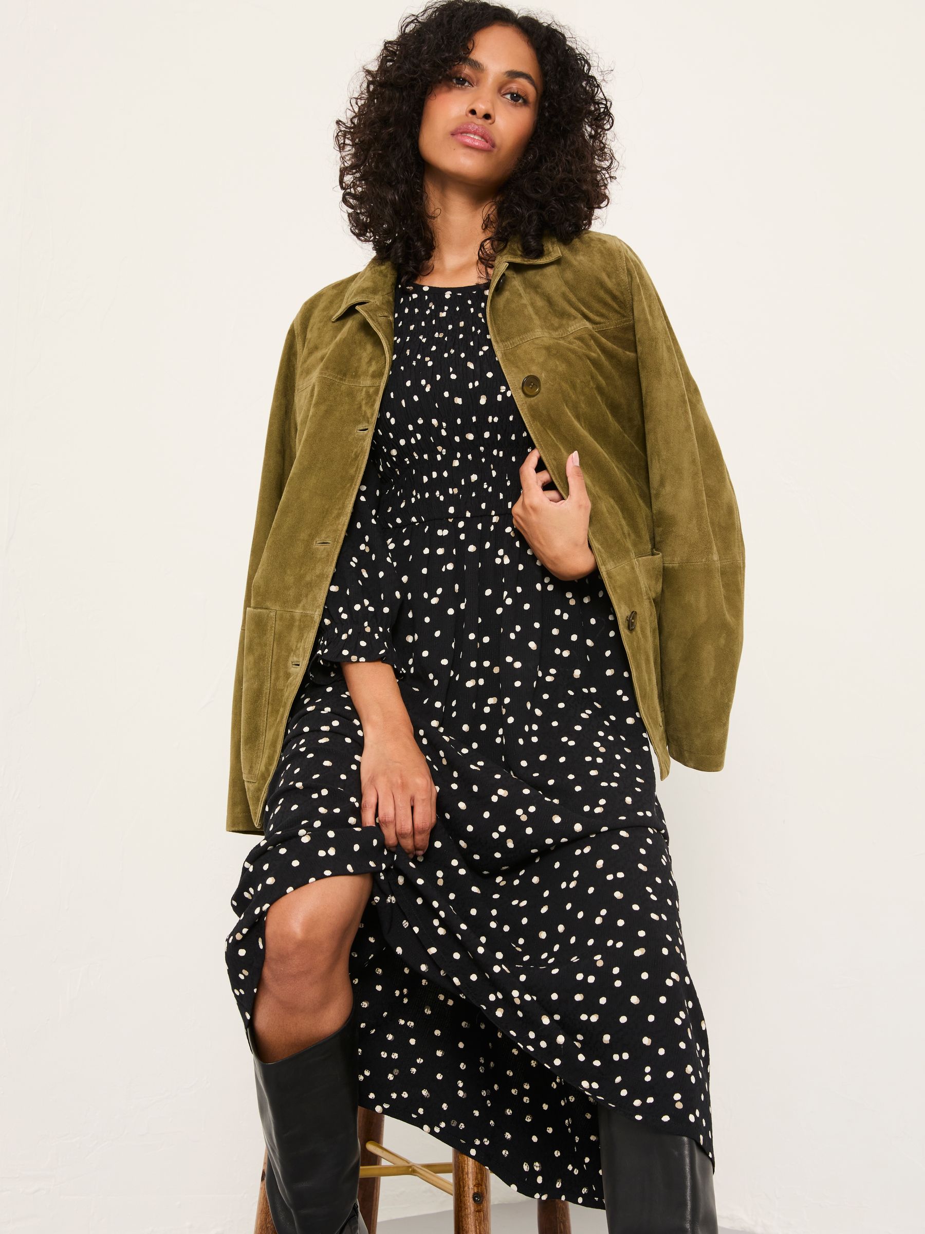 Mabel Black Polka Dot Petite Midi Dress - Image 4 of 6