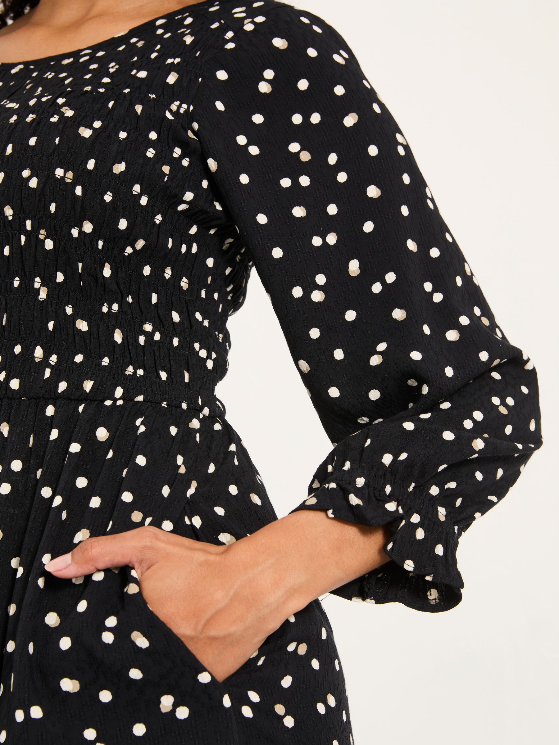 Mabel Black Polka Dot Petite Midi Dress - Image 5 of 6