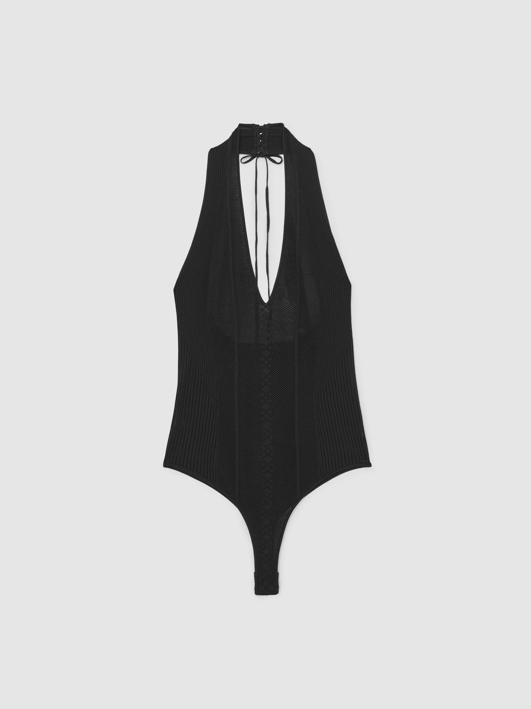 Atelier Stitch-Detail Halter Bodysuit in Black - image 1