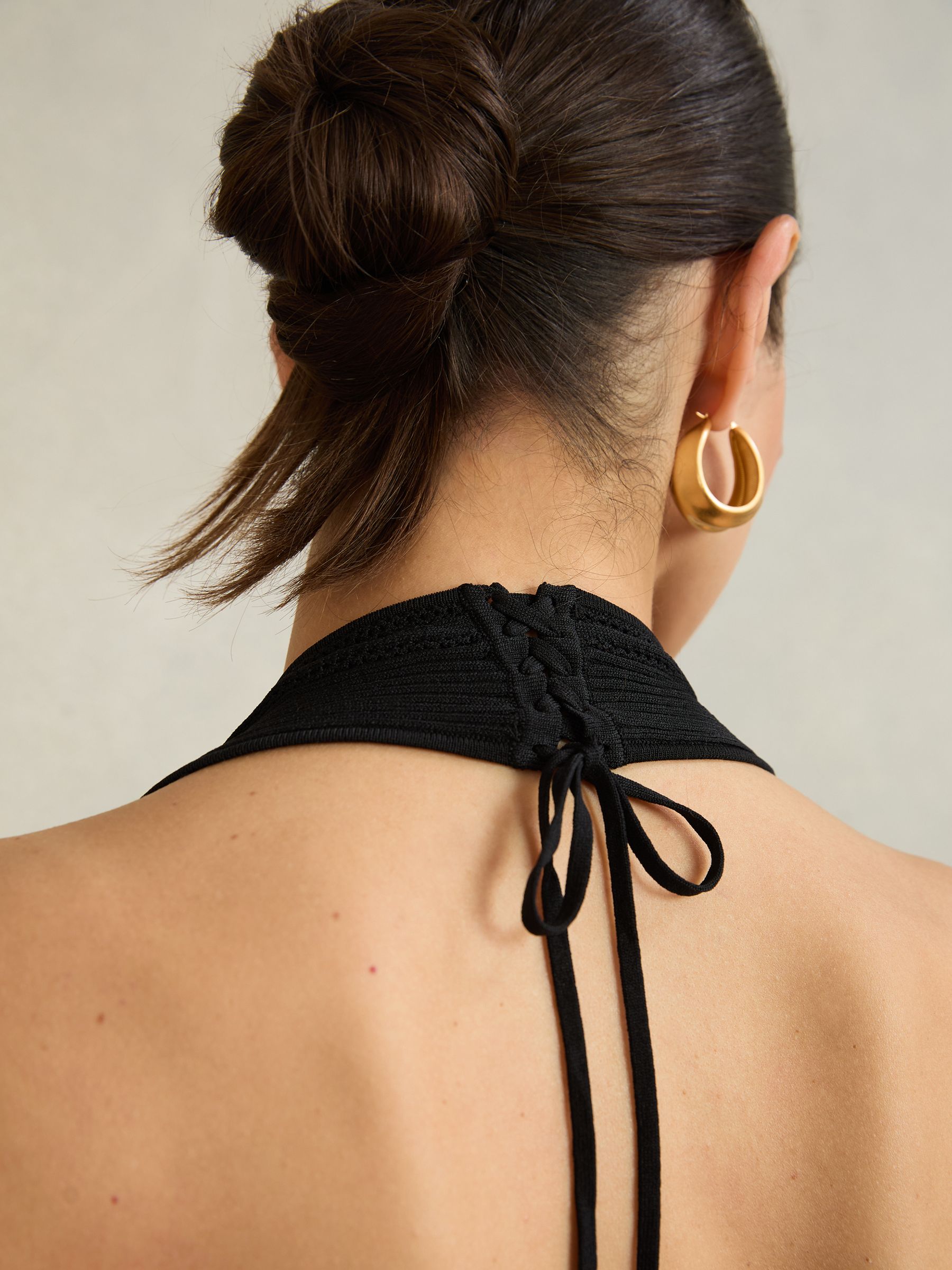 Atelier Stitch-Detail Halter Bodysuit in Black - image 3