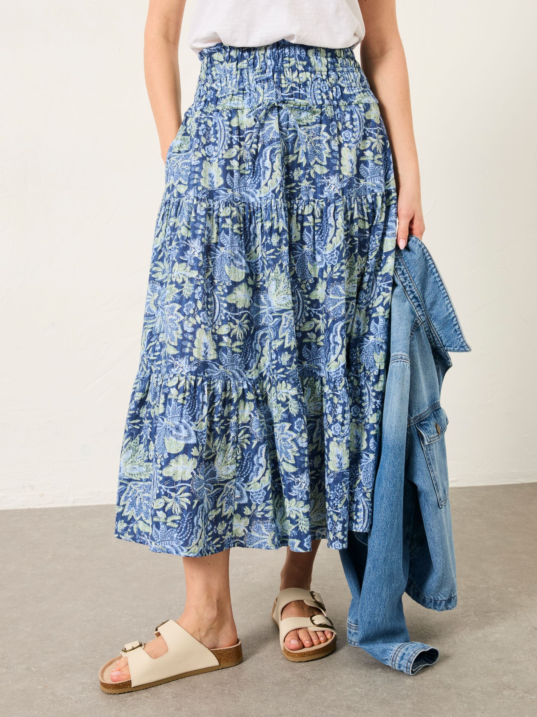 Billy Navy Woodblock Bloom Midi Skirt - Image 1 of 6