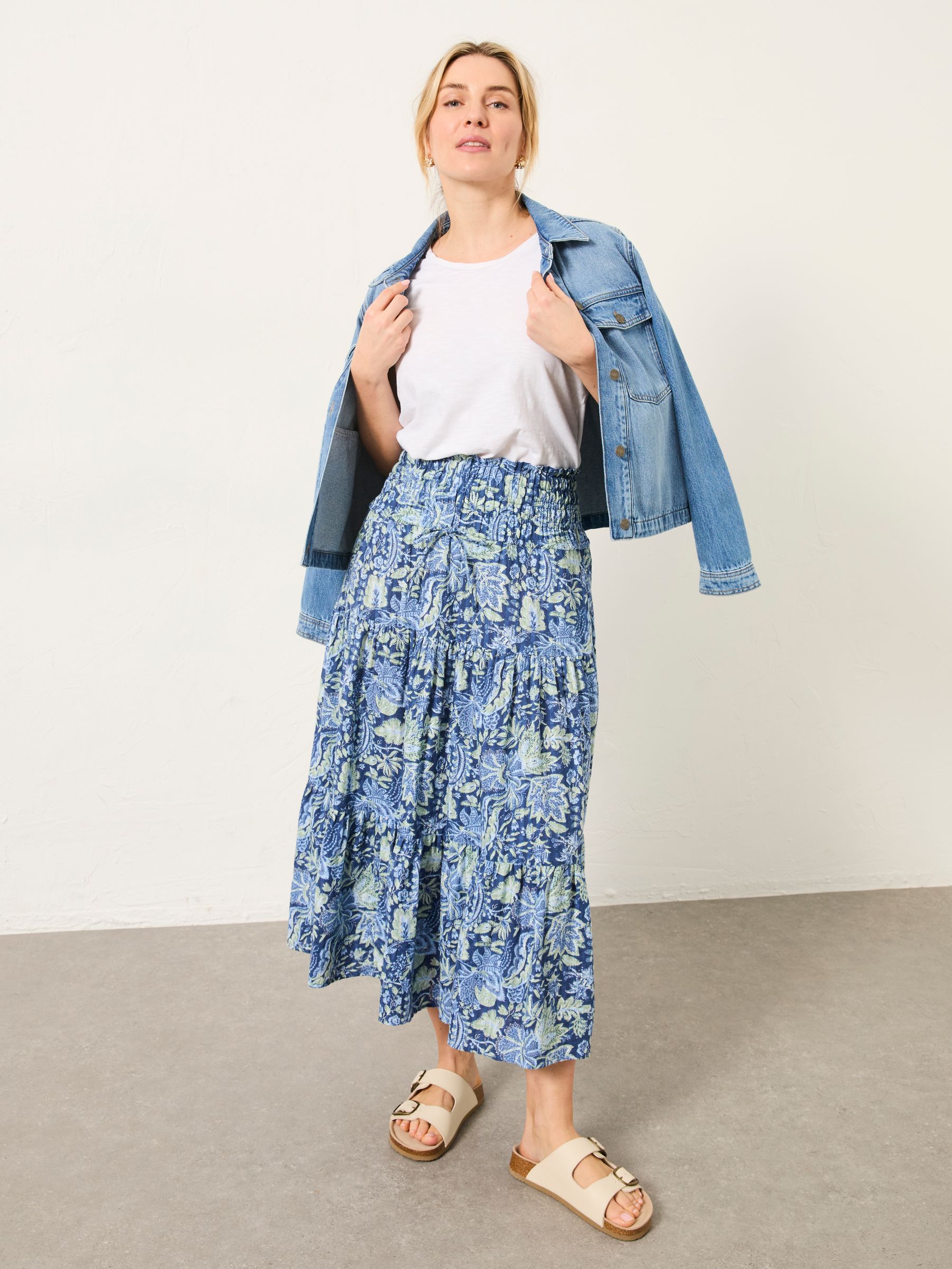 Billy Navy Woodblock Bloom Midi Skirt - Image 3 of 6