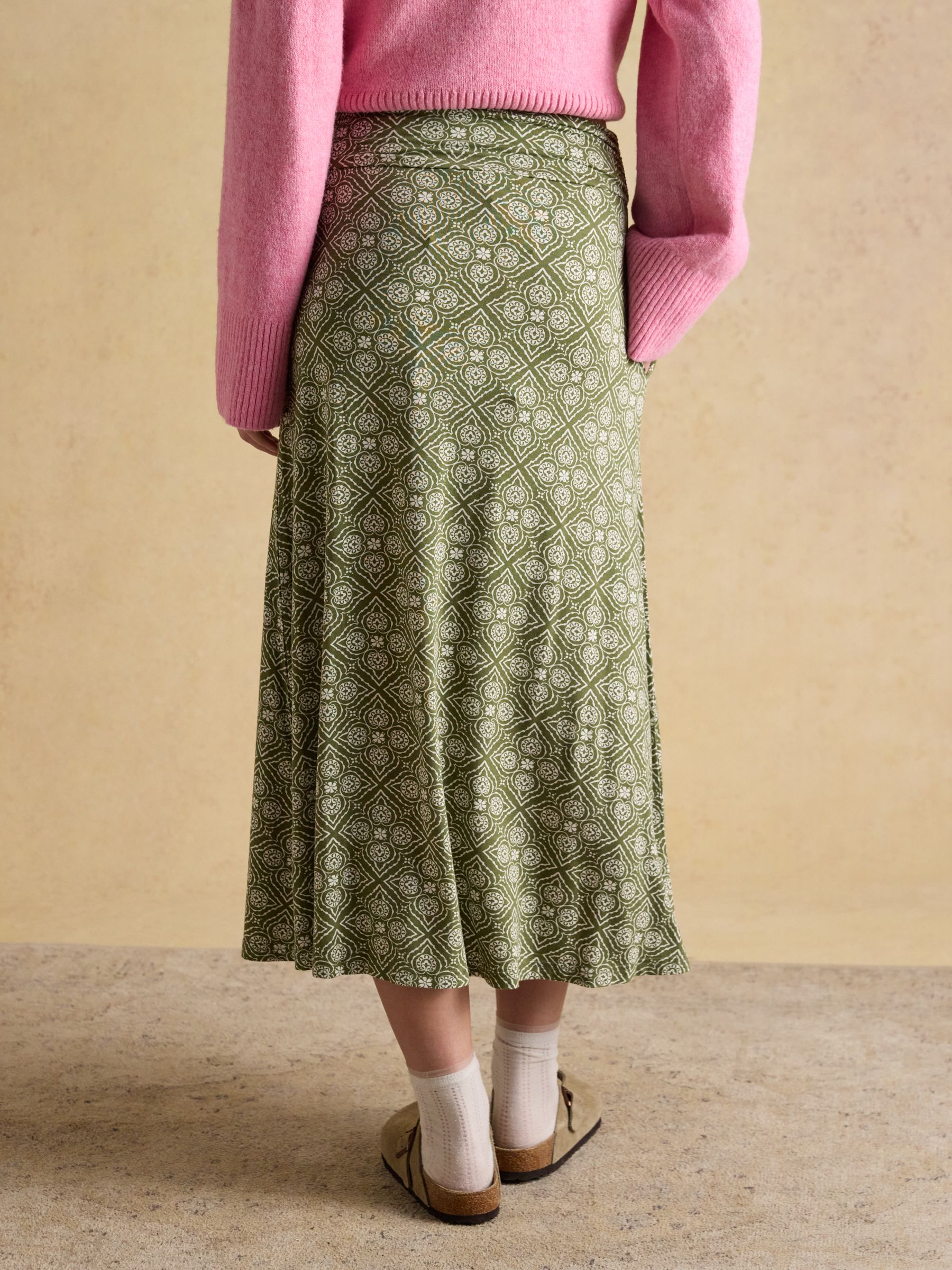 Nia Khaki Green Jersey Midi Skirt - Image 2 of 6