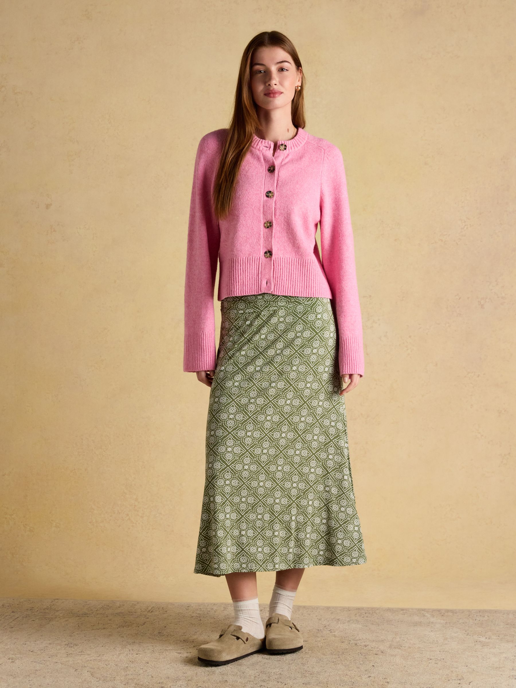 Nia Khaki Green Jersey Midi Skirt - Image 3 of 6