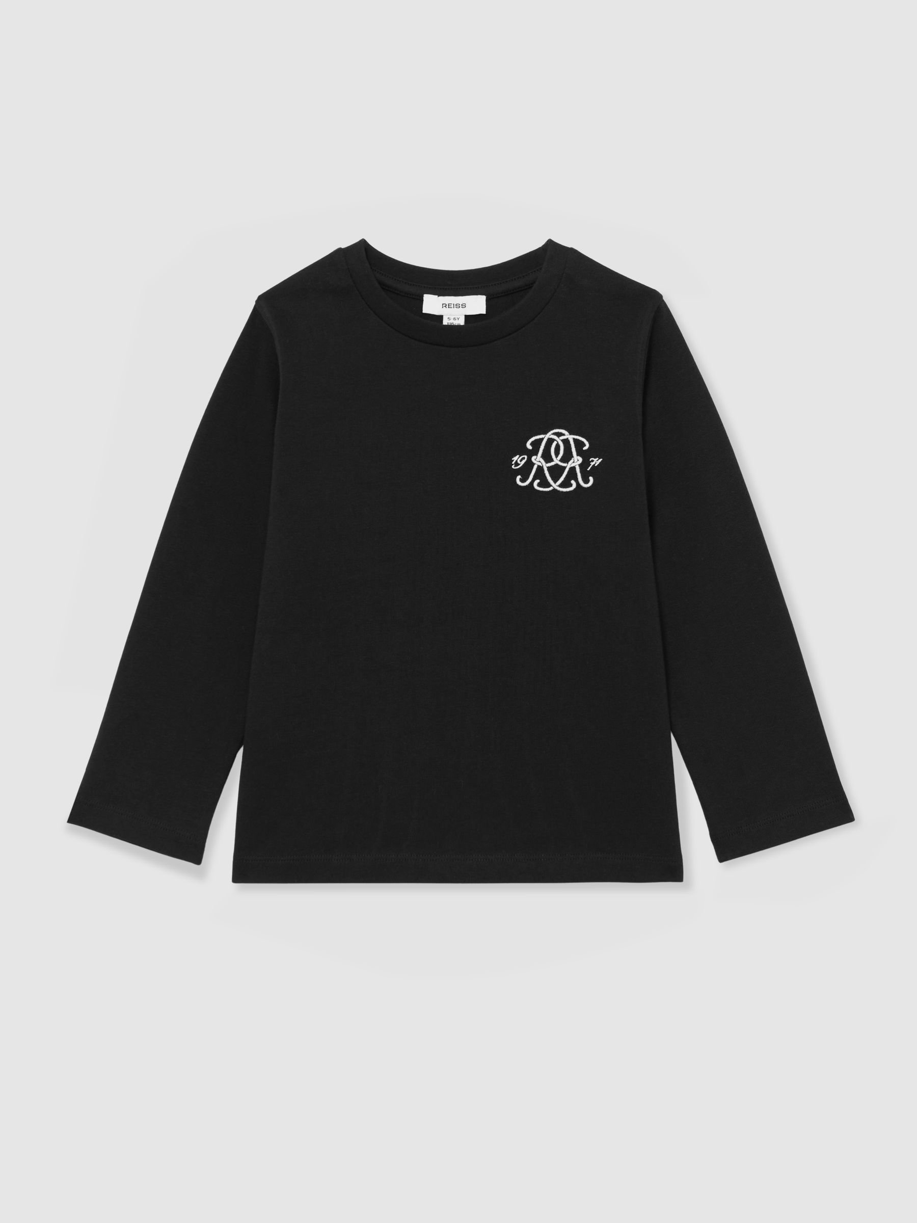 3-9 Jahre Monogramm Baumwoll-Langarm T-Shirt in Schwarz - Bild 2 von 5