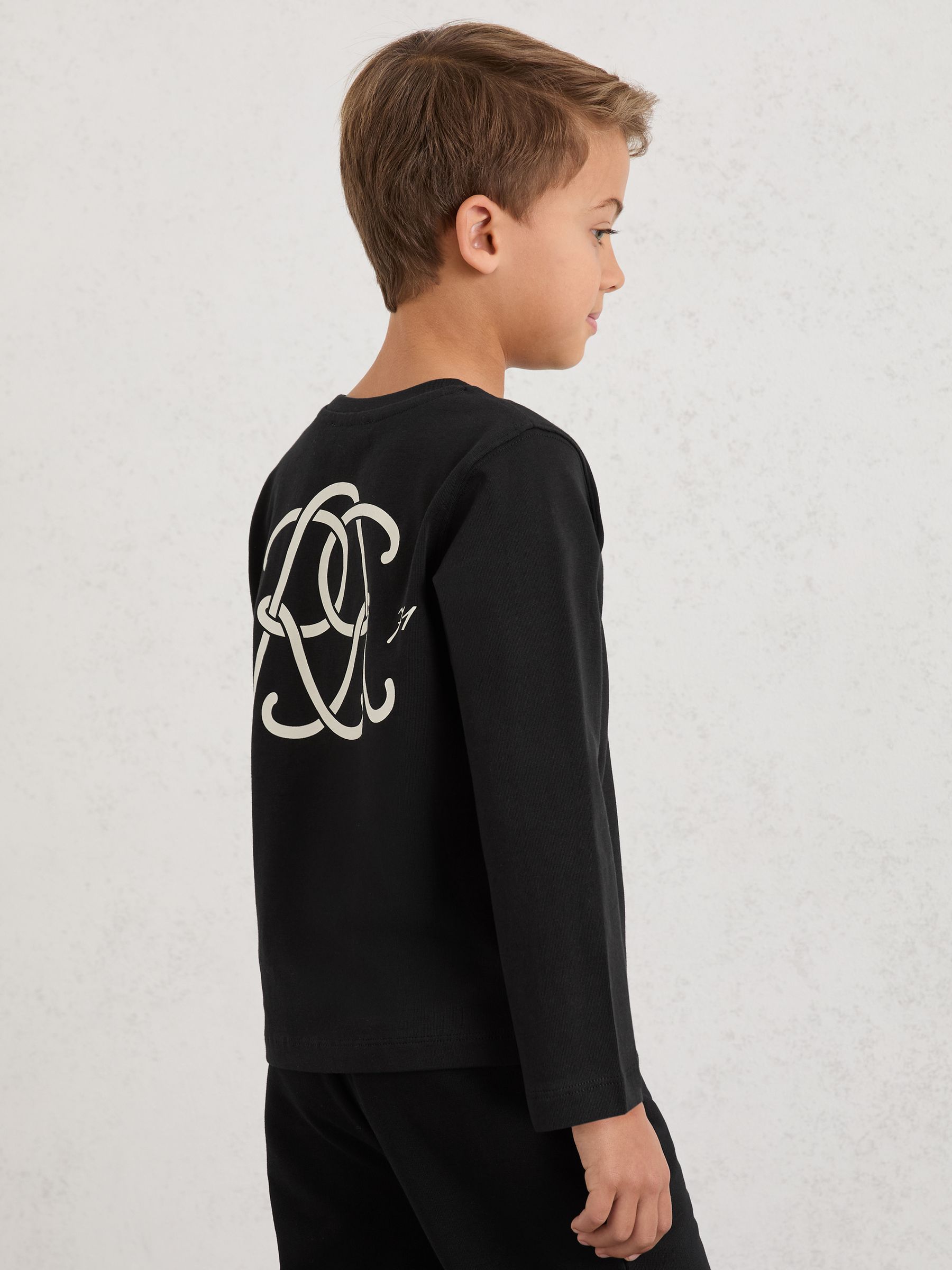 13-14 yrs Monogram Cotton Long-Sleeve T-Shirt in Black - Image 3 of 5