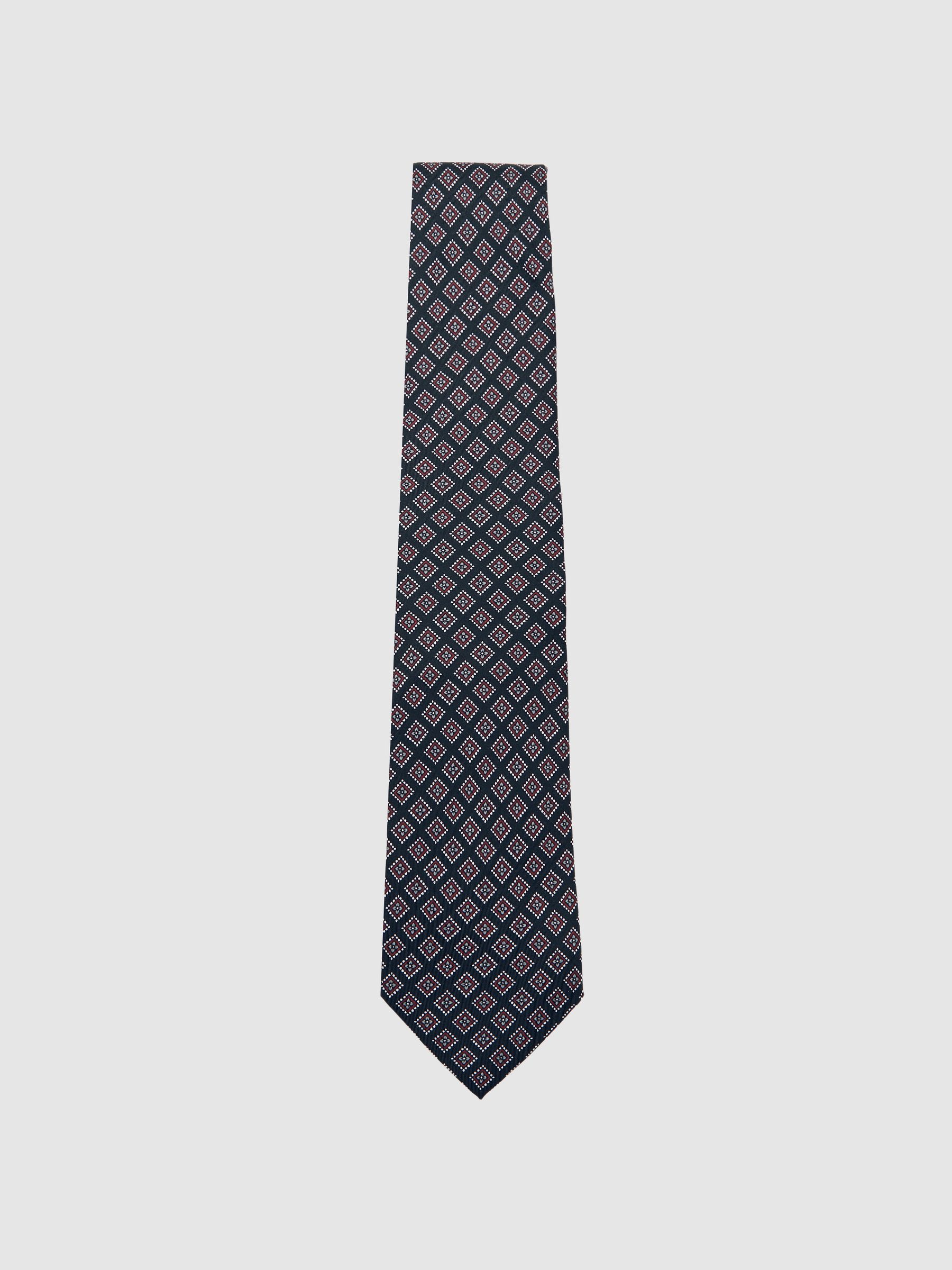 Silk Floral Medallion-Print Tie in Charcoal/Bordeaux - Image 2 of 5