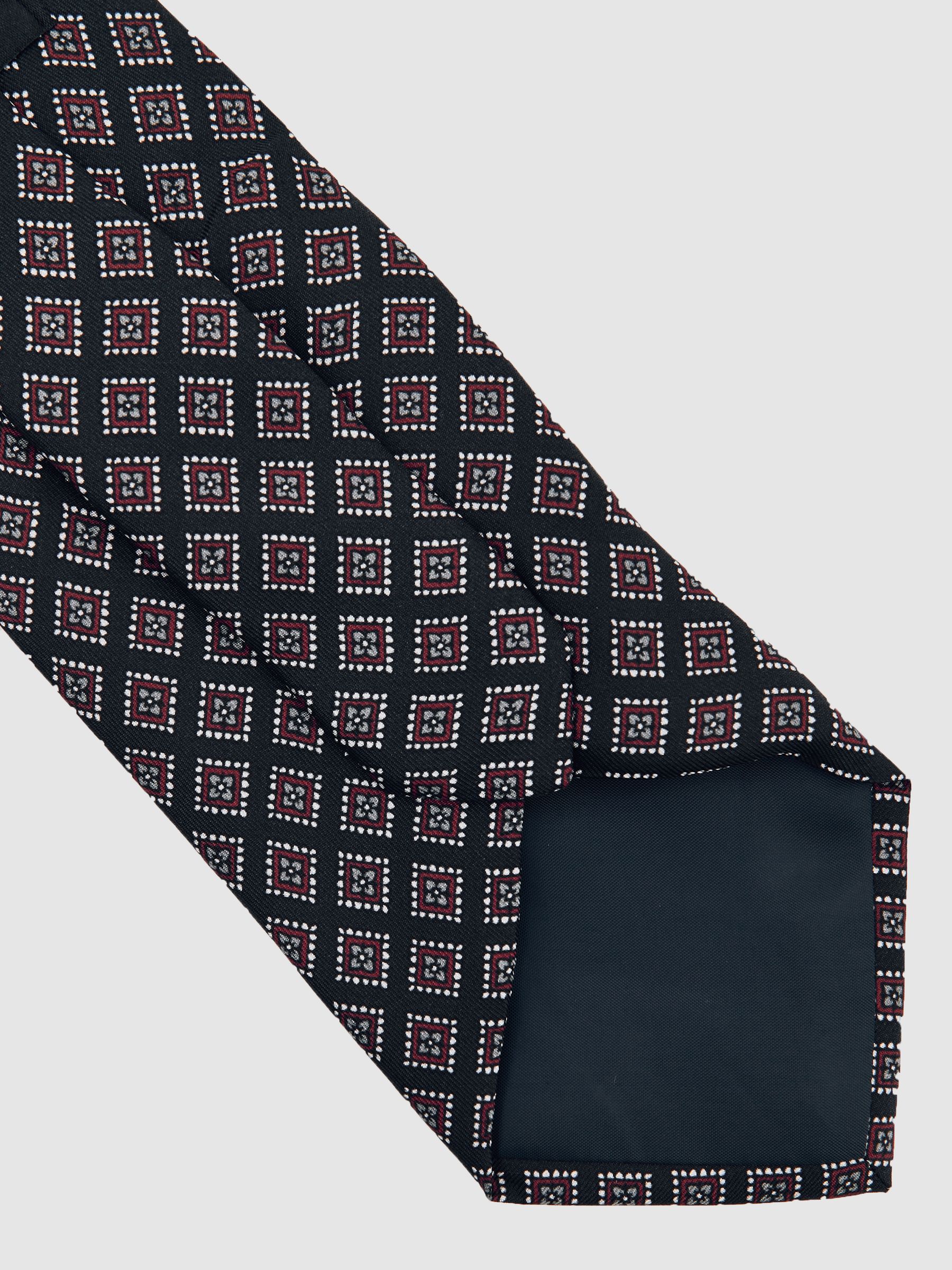 Silk Floral Medallion-Print Tie in Charcoal/Bordeaux - Image 4 of 5