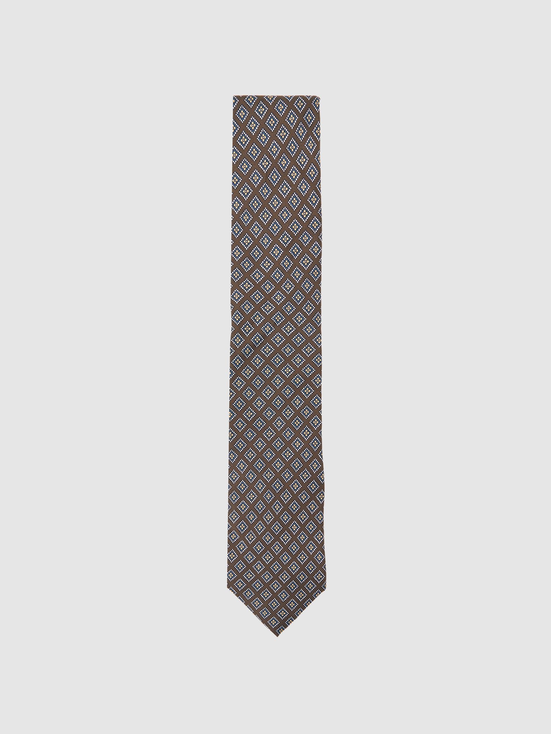 Silk Floral Medallion-Print Tie in Chocolate/Charcoal - Image 2 of 5